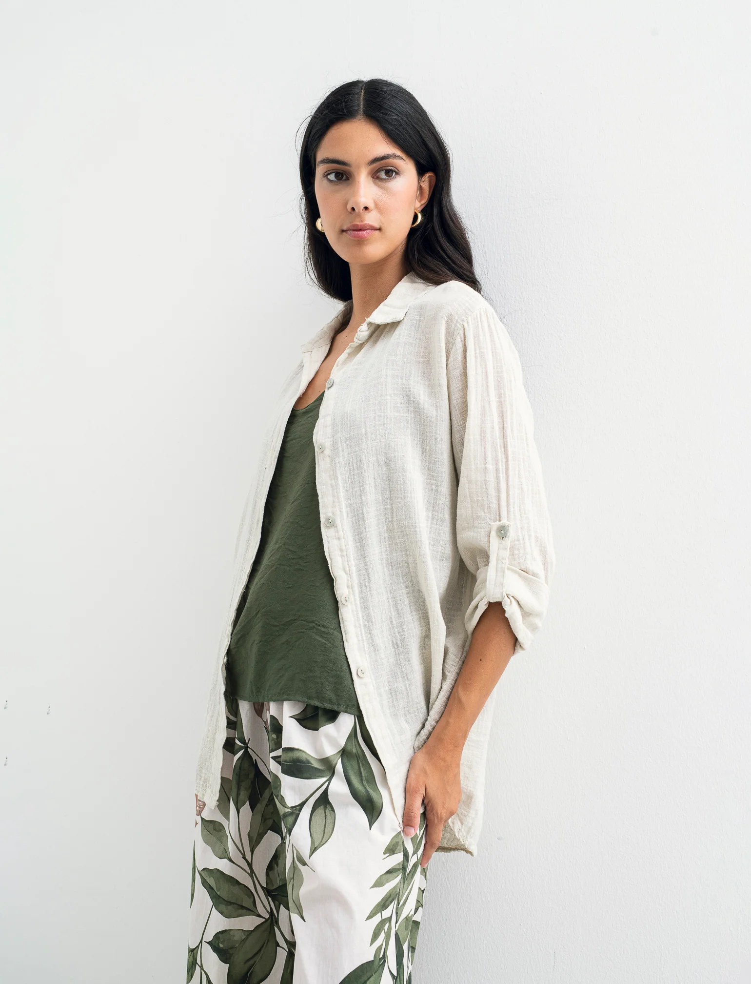 CAMICIA LUNGA IN COTONE - Beige - Image 2