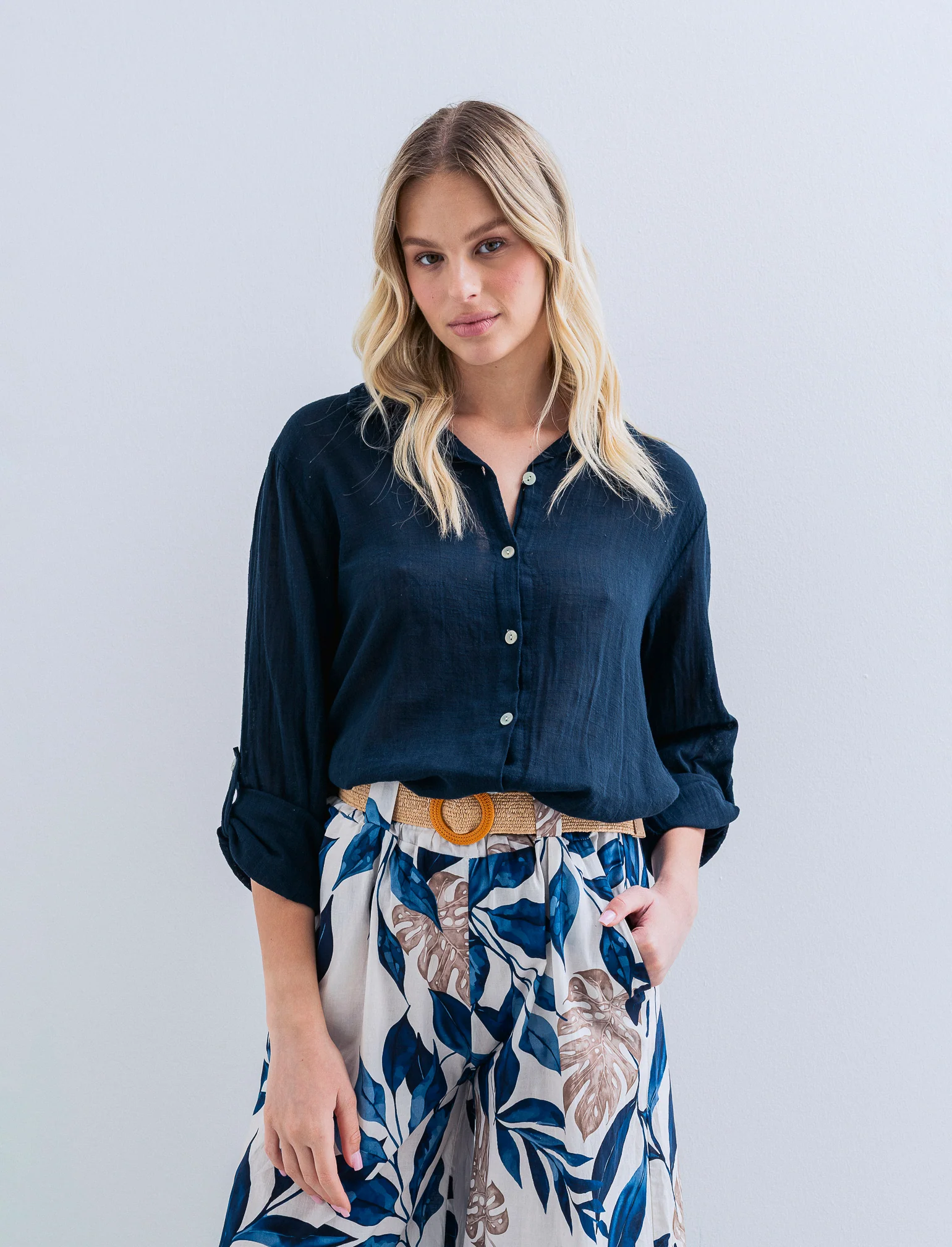 CAMICIA LUNGA IN COTONE - Blu - Image 2