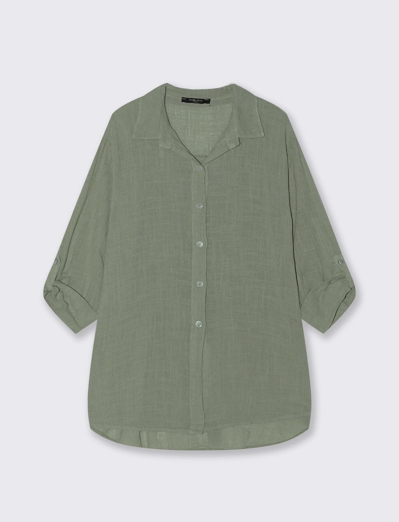CAMICIA LUNGA IN COTONE - Verde militare - Image 3