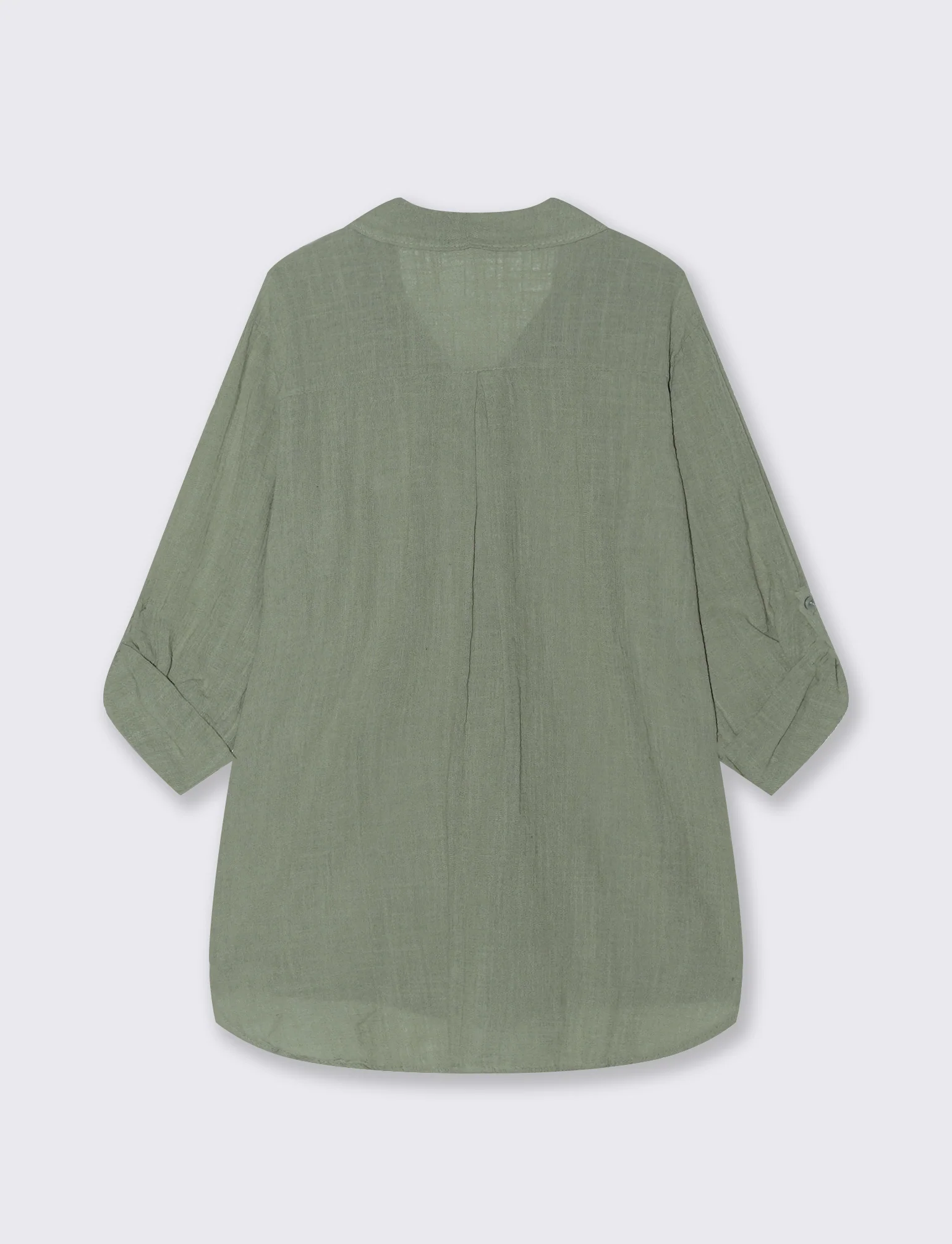 CAMICIA LUNGA IN COTONE - Verde militare - Image 4