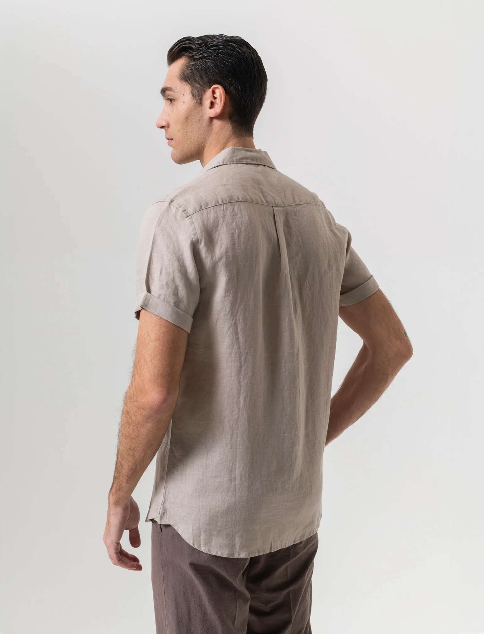 Camicia manica corta 100% lino da uomo - Beige - Image 2