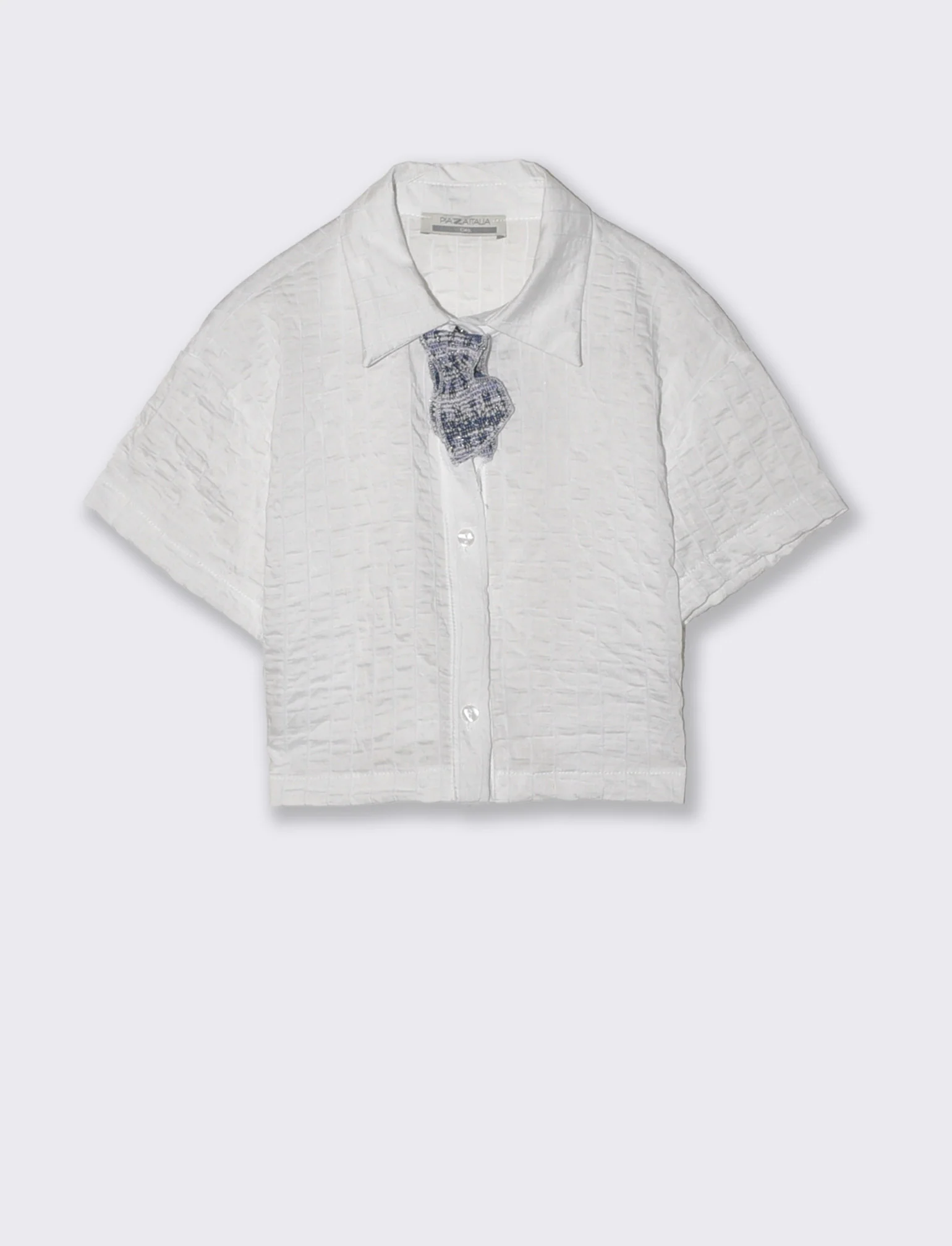 Camicia manica corta bambina in lino righe - Bianco