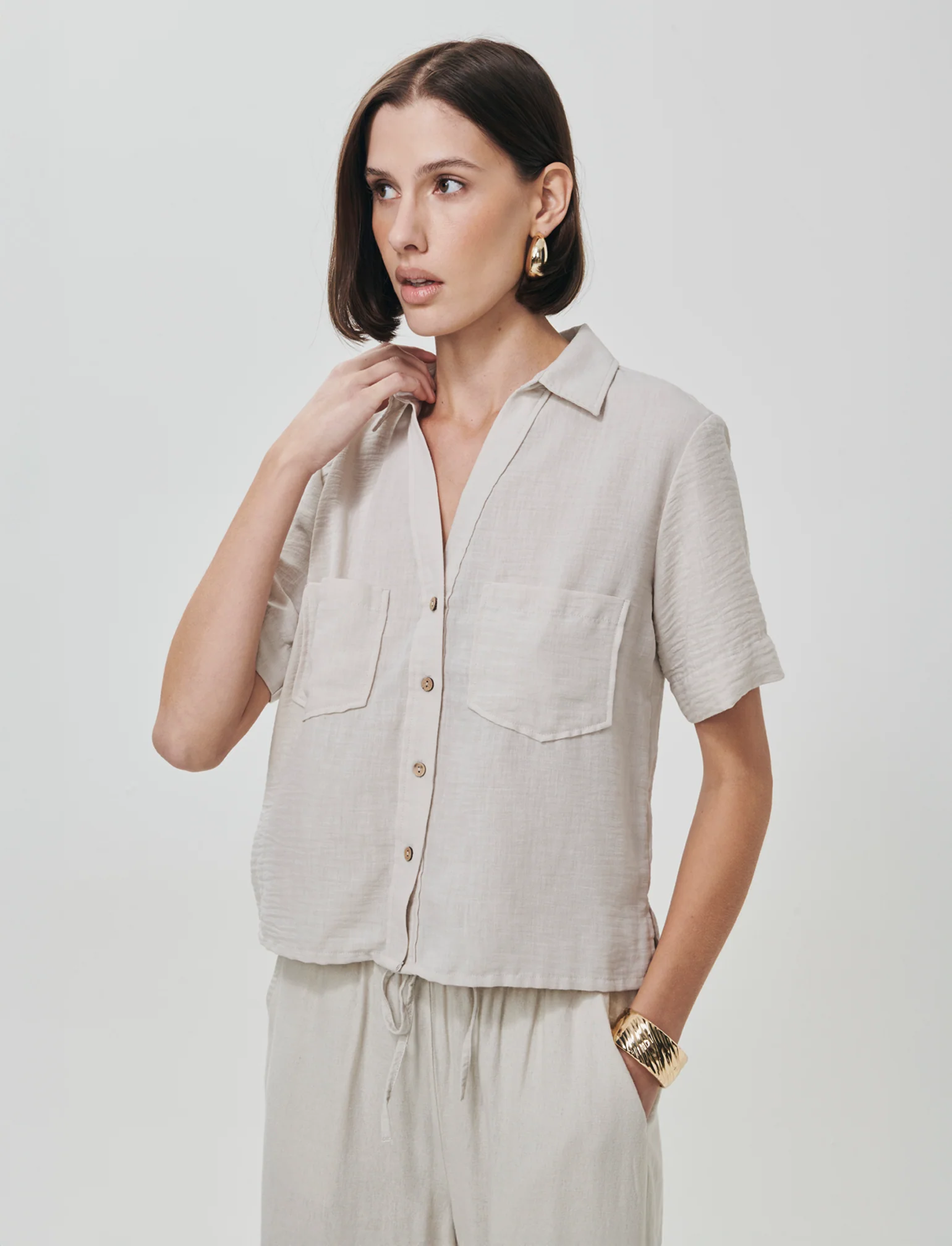Camicia Manica Corta con Tasche a Toppa - Sabbia