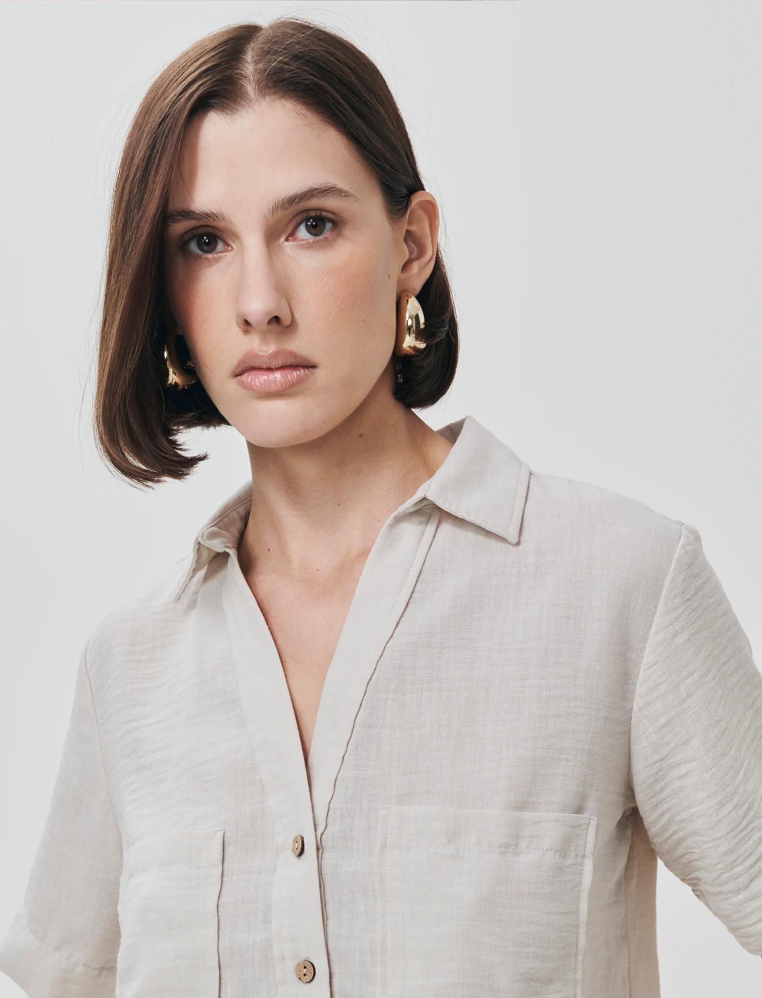 Camicia Manica Corta con Tasche a Toppa - Sabbia - Image 3
