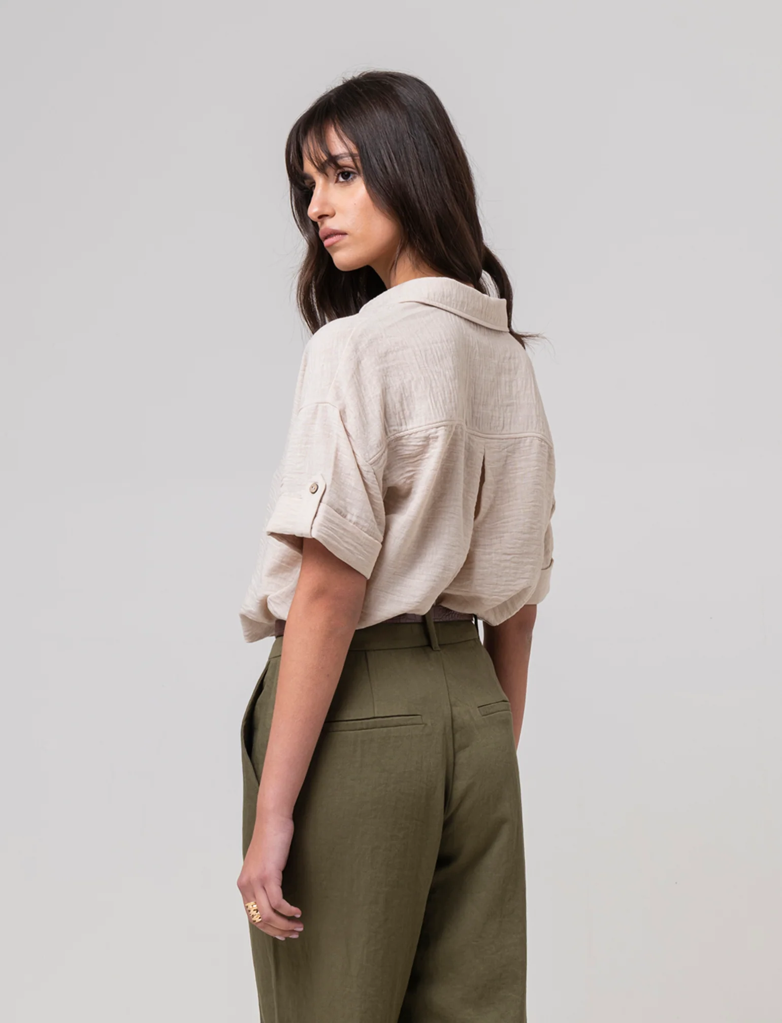 Camicia manica corta da donna - Beige corda - Image 2