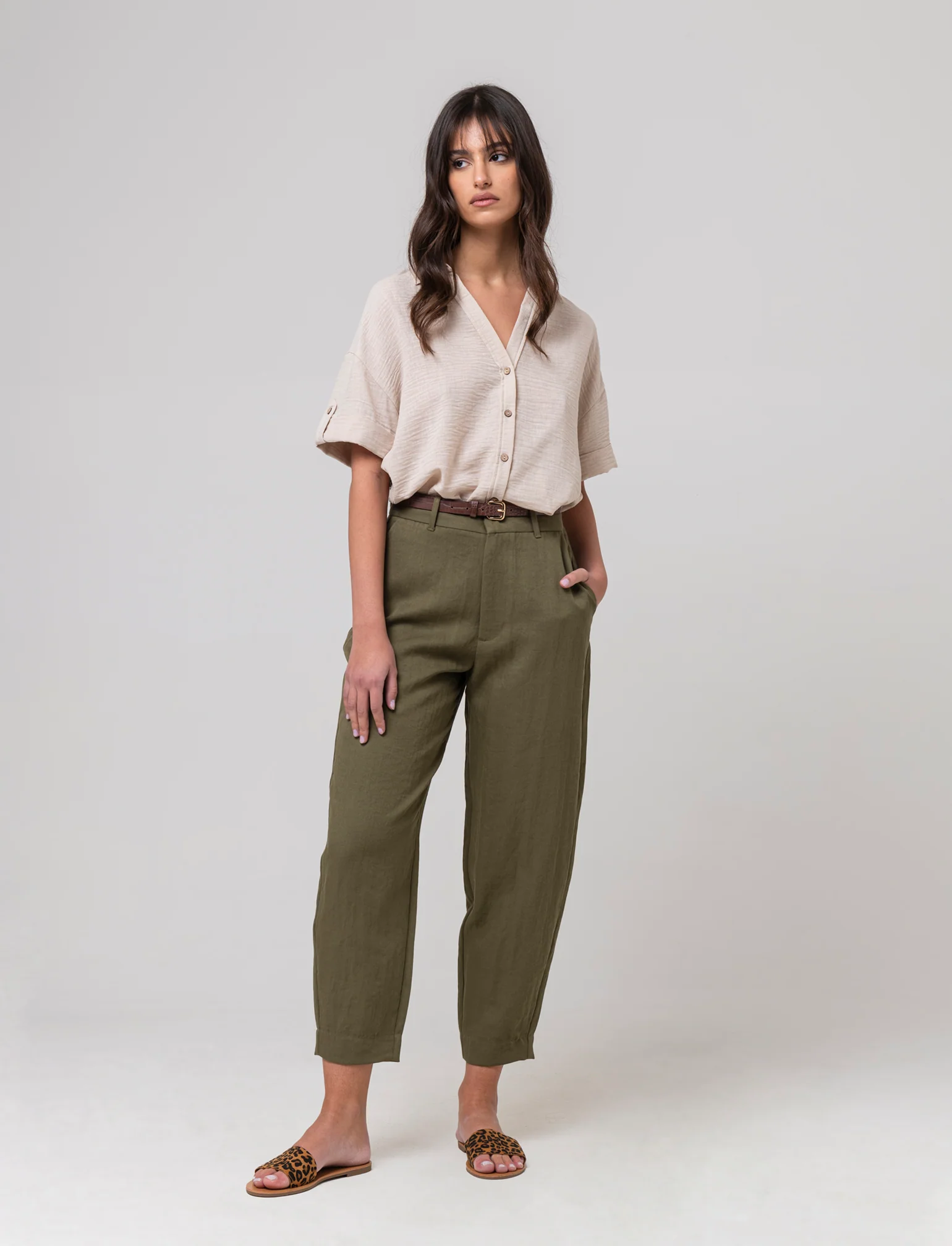 Camicia manica corta da donna - Beige corda - Image 3
