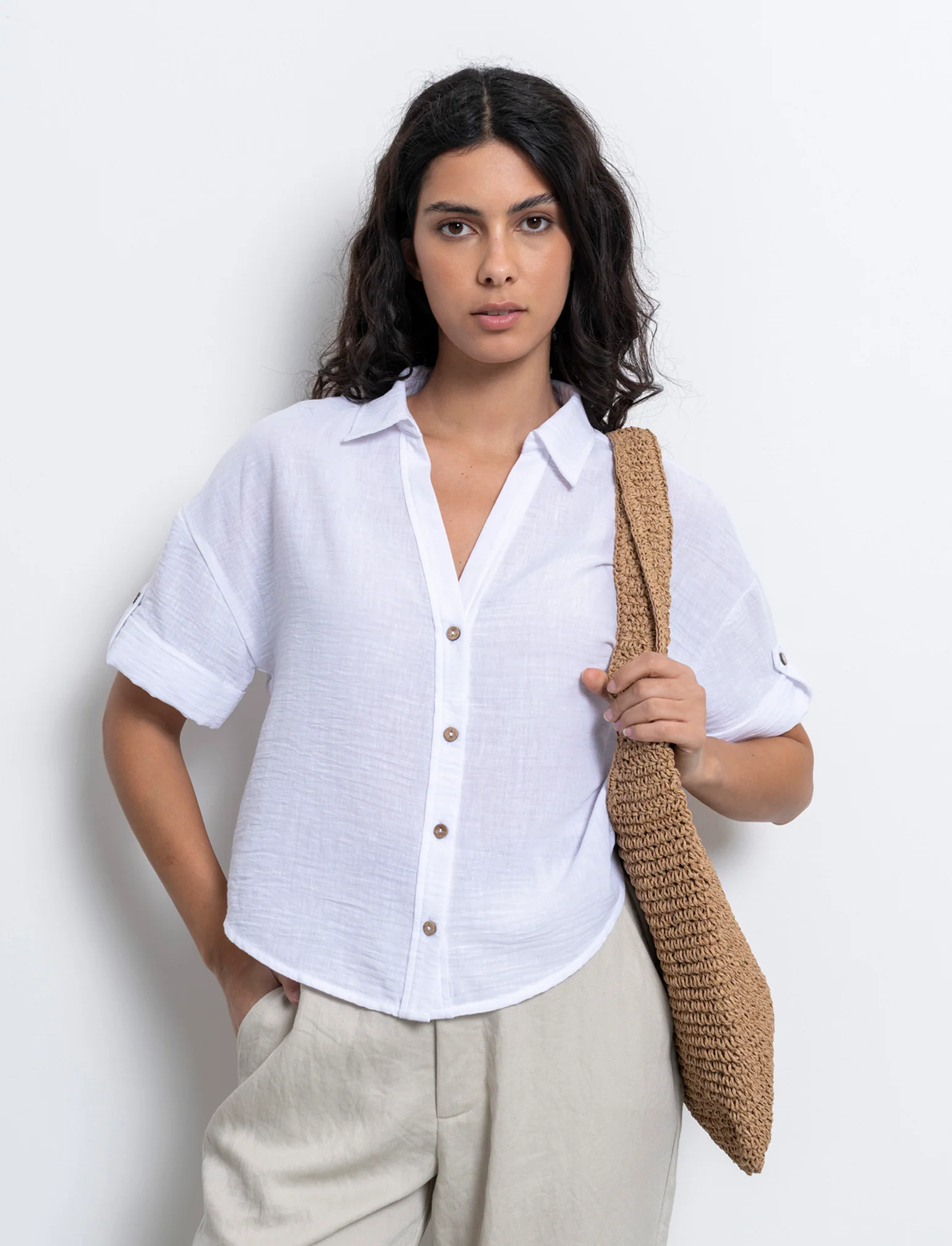Camicia manica corta da donna - Bianco - Image 3