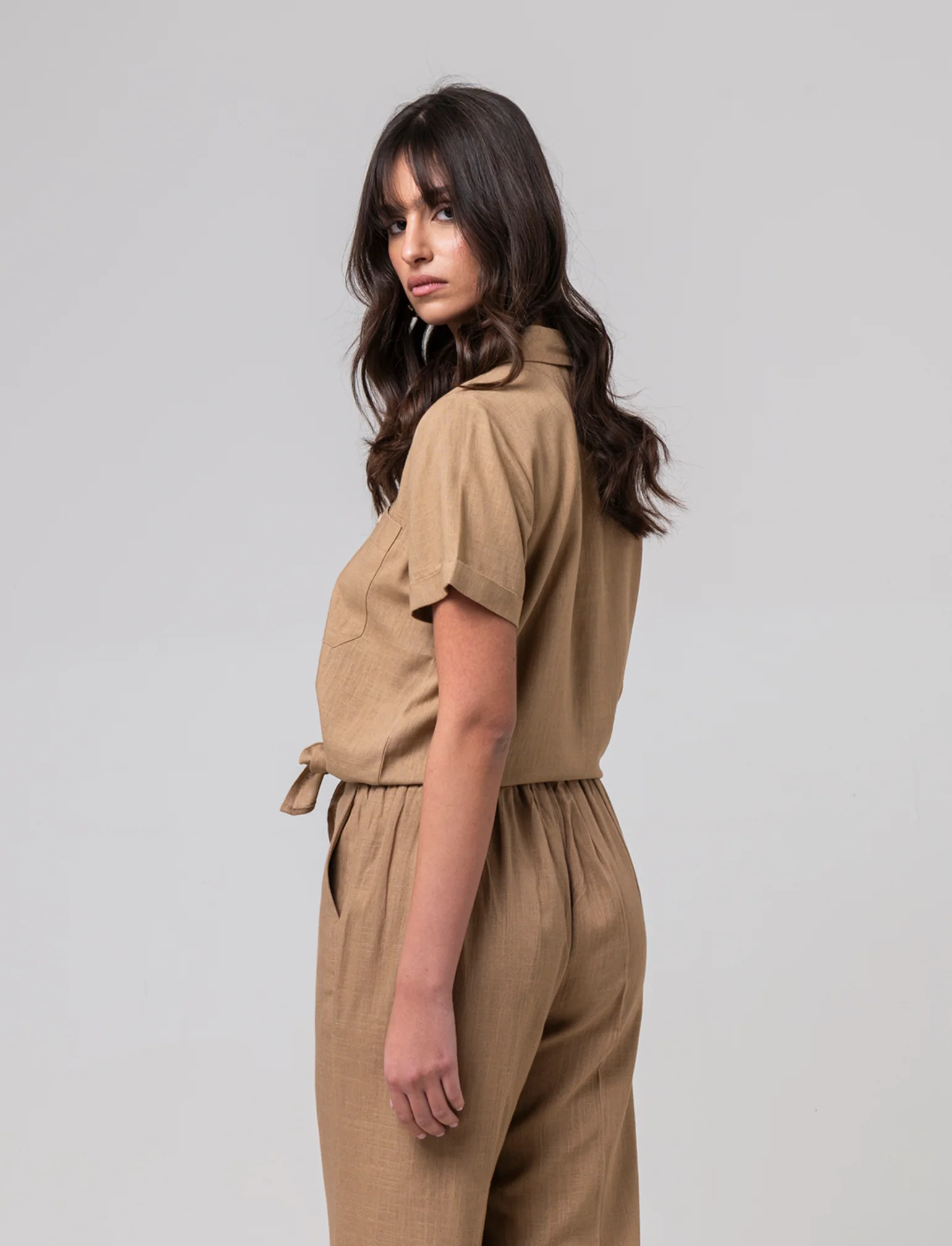 Camicia manica corta da donna - Caramello