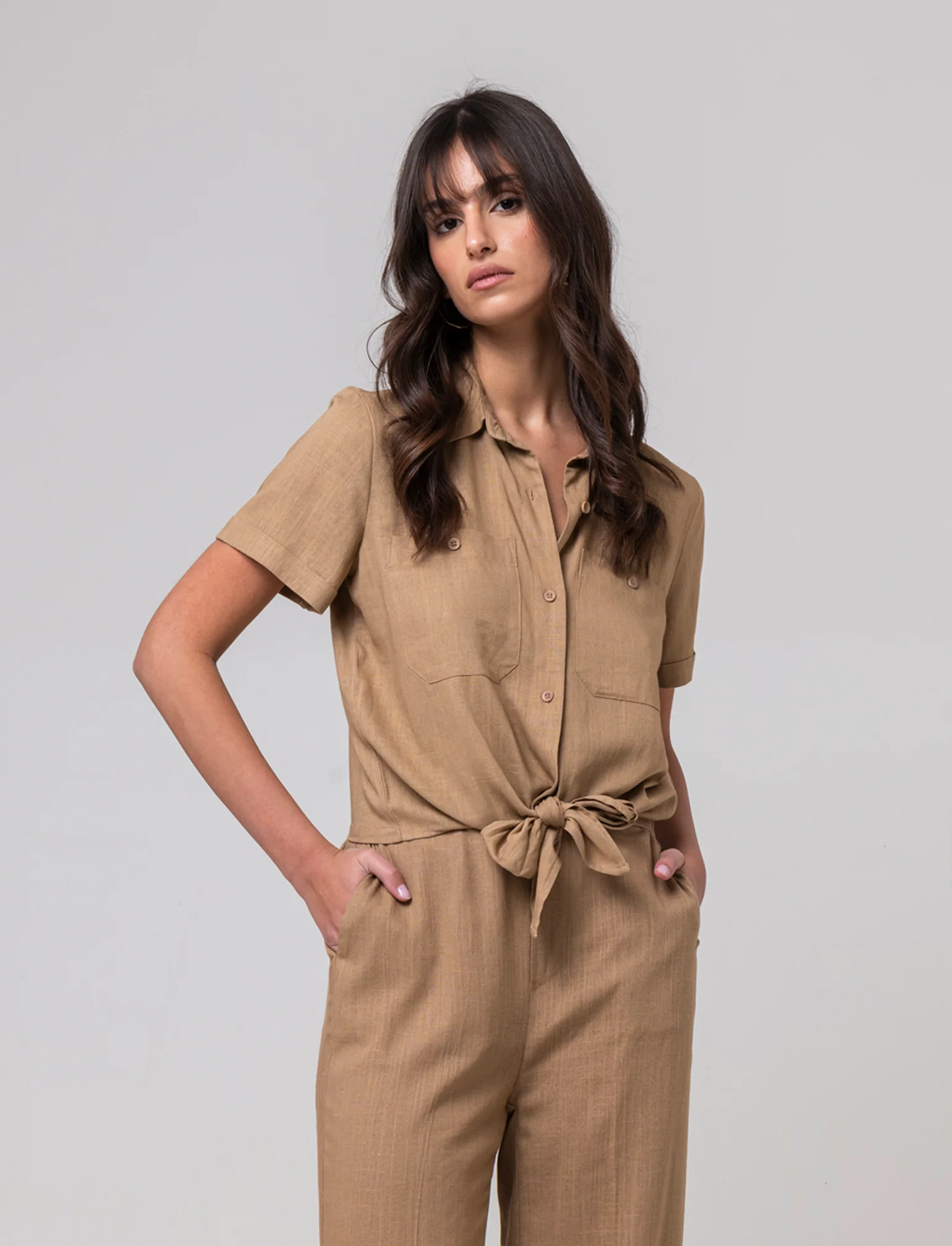 Camicia manica corta da donna - Caramello - Image 3