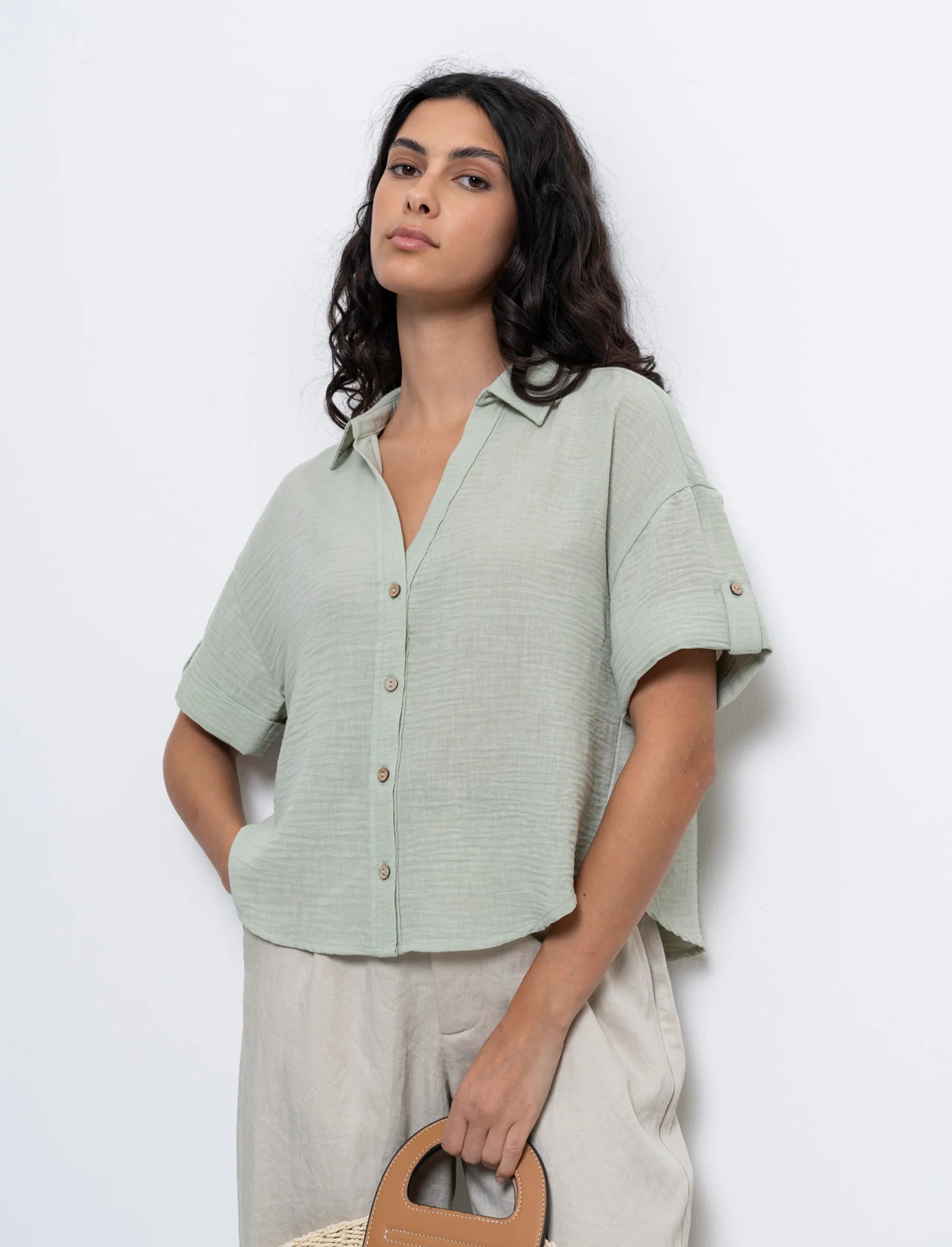 Camicia manica corta da donna - Verdino - Image 3