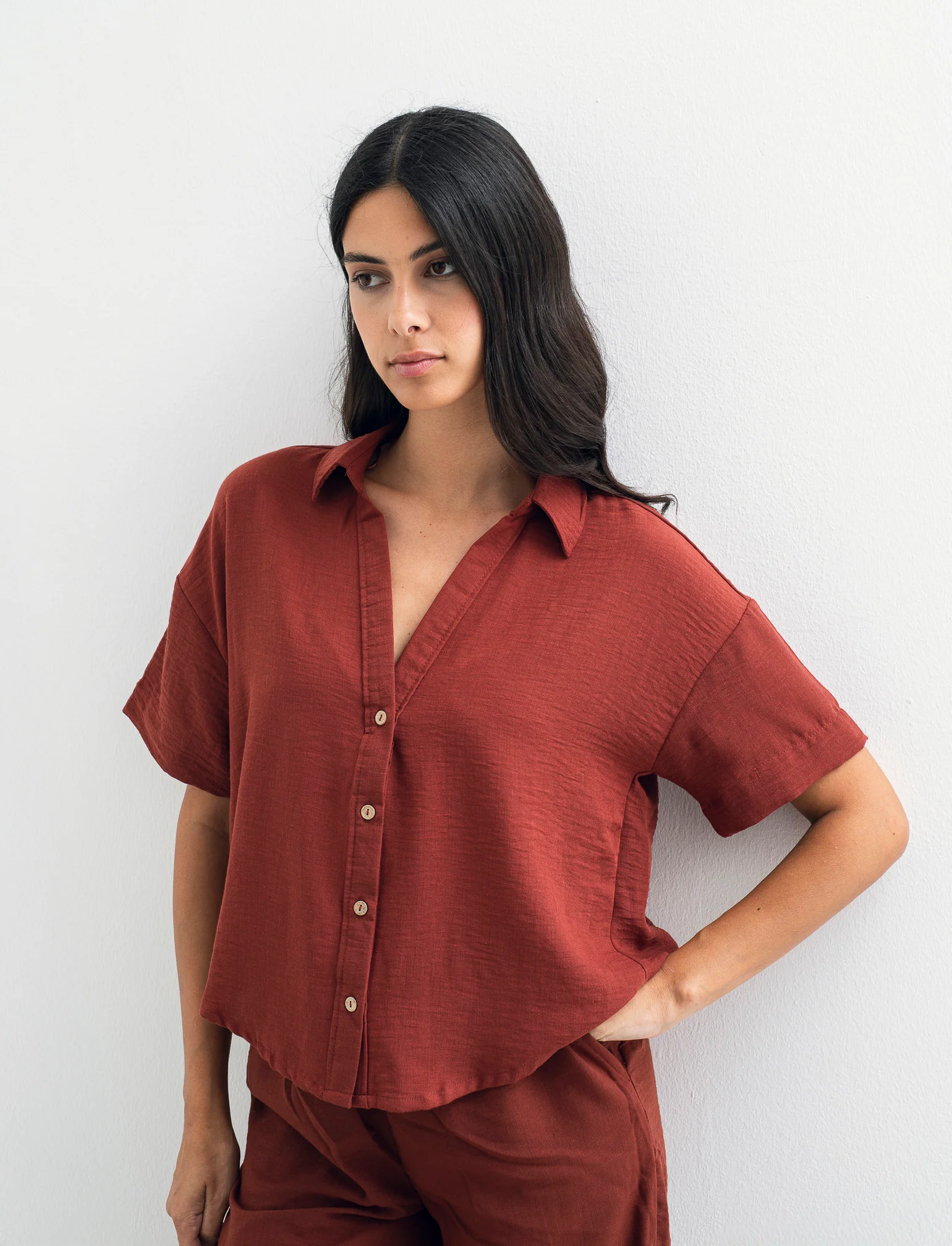 CAMICIA MANICA CORTA - Marrone bruciato - Image 3