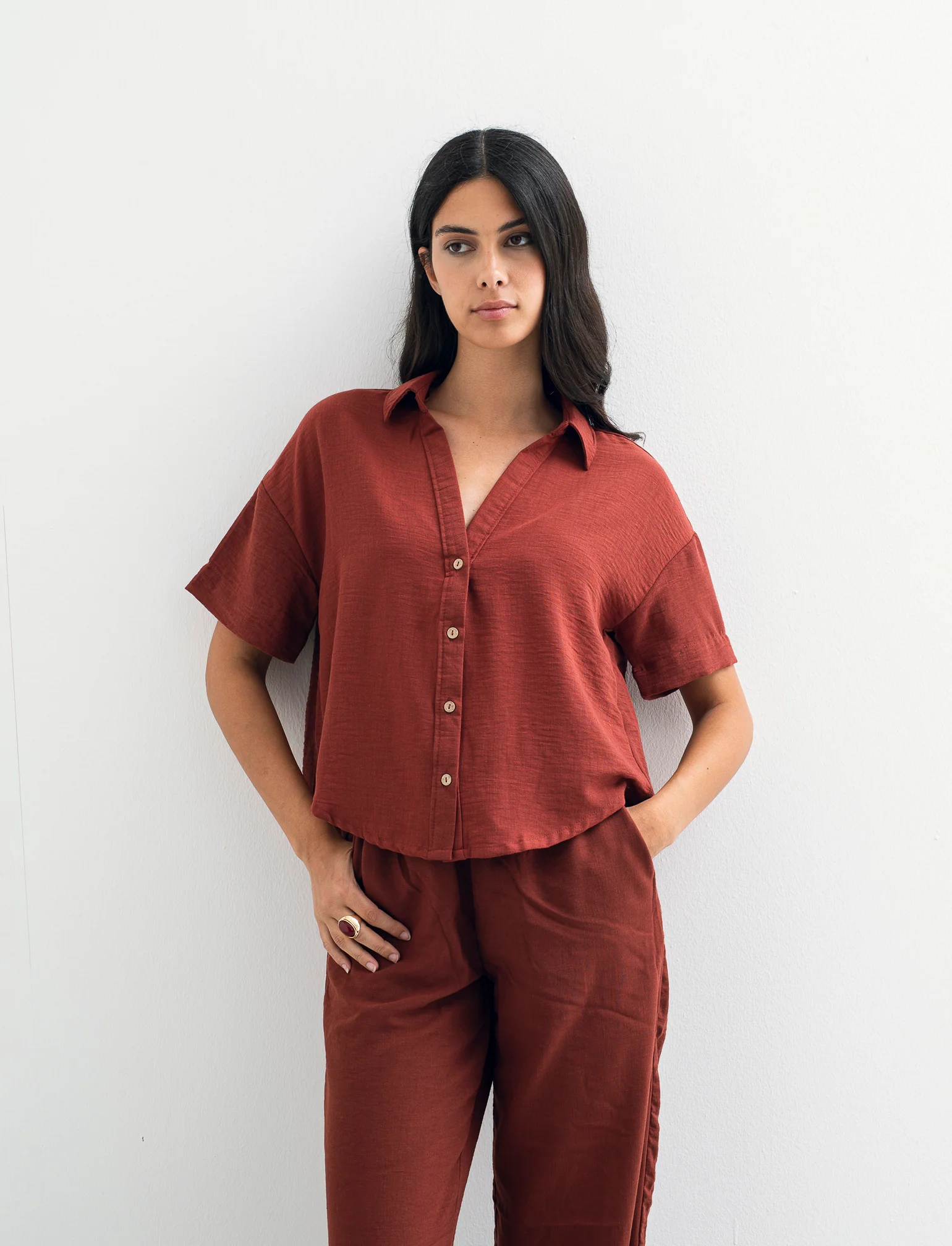 CAMICIA MANICA CORTA - Marrone bruciato - Image 4
