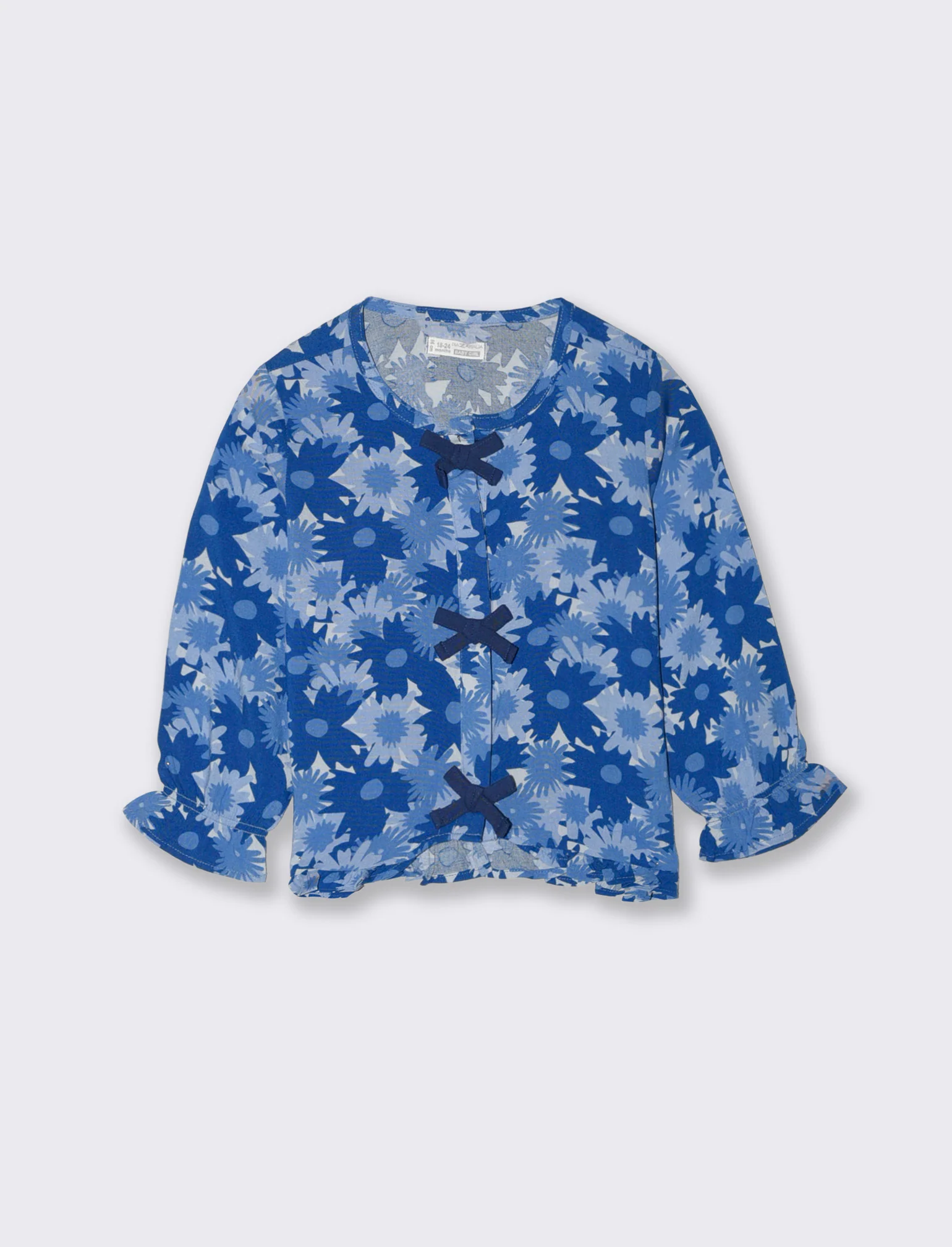Camicia manica lunga a fantasia con fiocchetti - Blu - Image 2