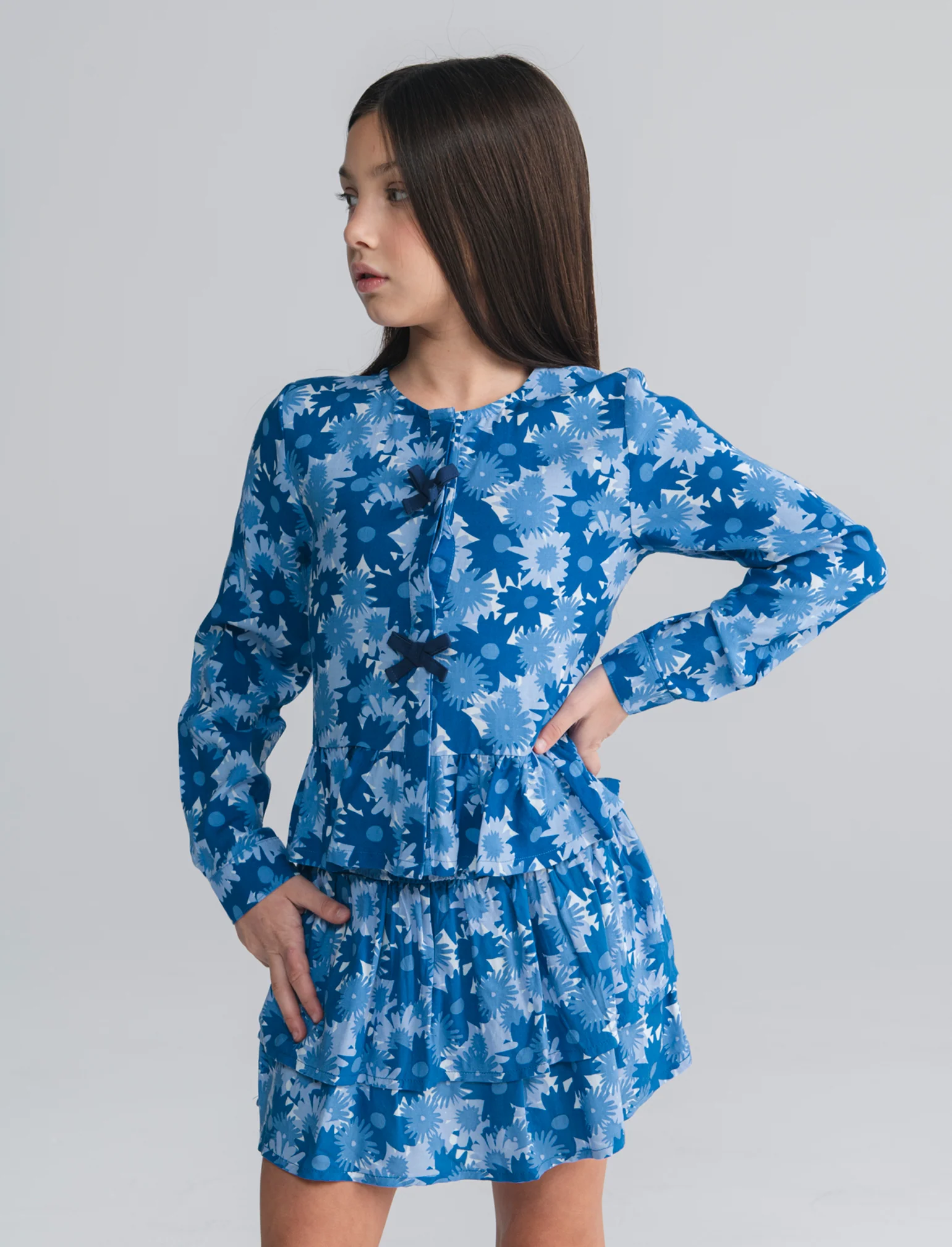 Camicia manica lunga bambina in viscosa - Blu - Image 4