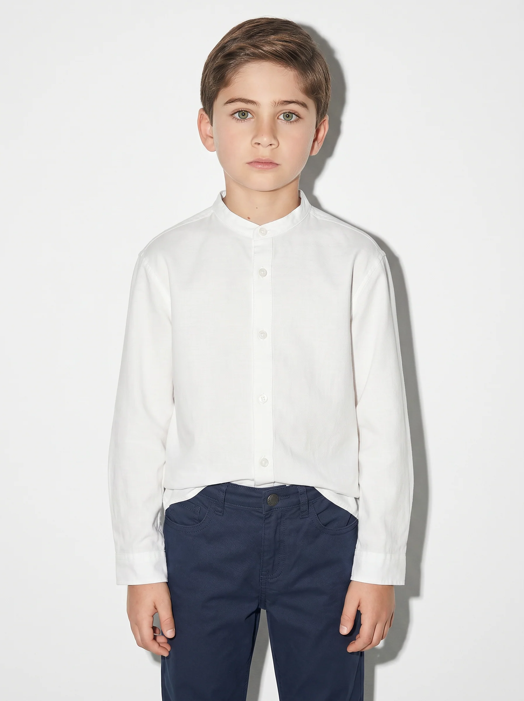 Camicia manica lunga con collo coreano - Bianco latte - Image 4