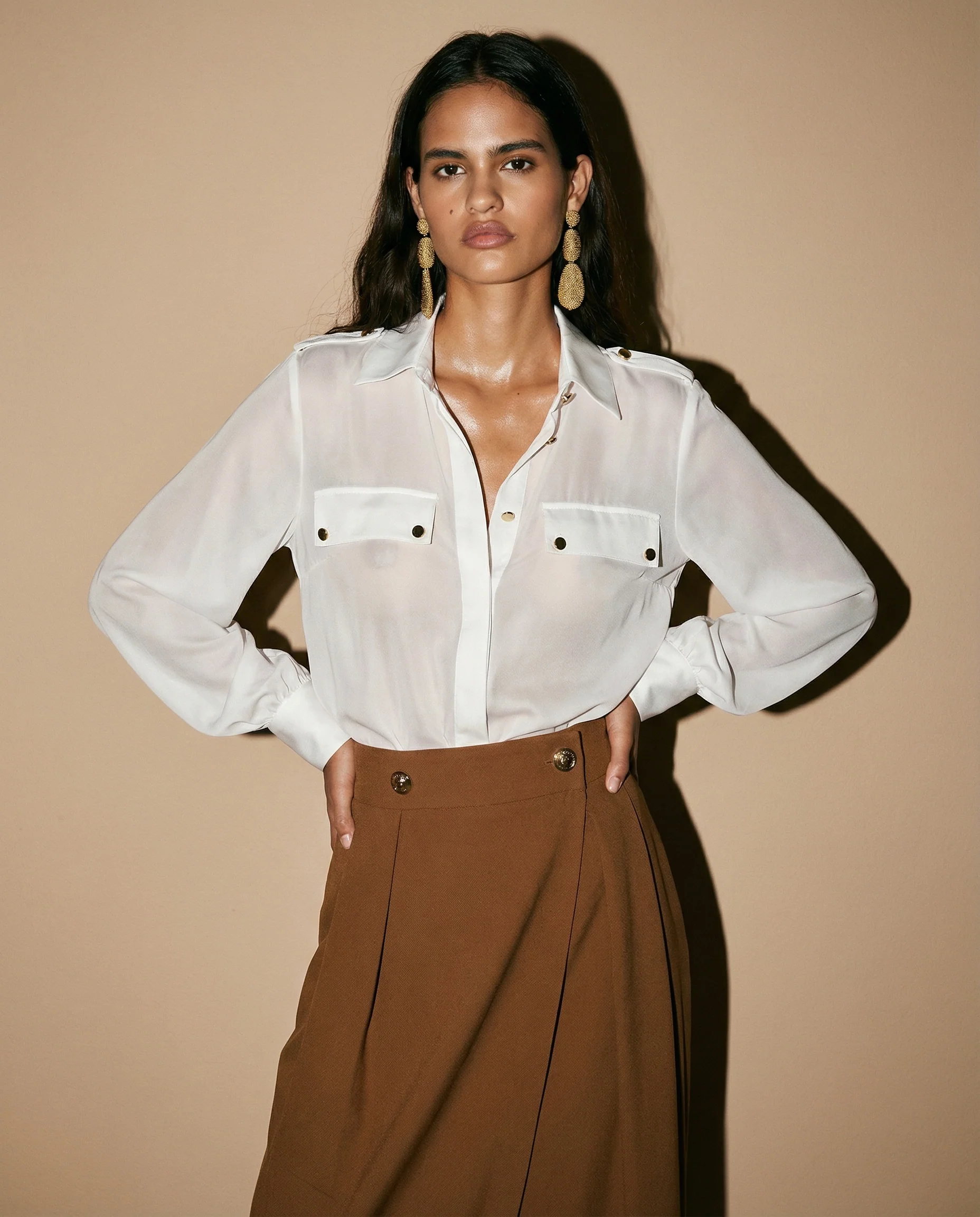 Camicia manica lunga con dettagli eleganti - Bianco latte