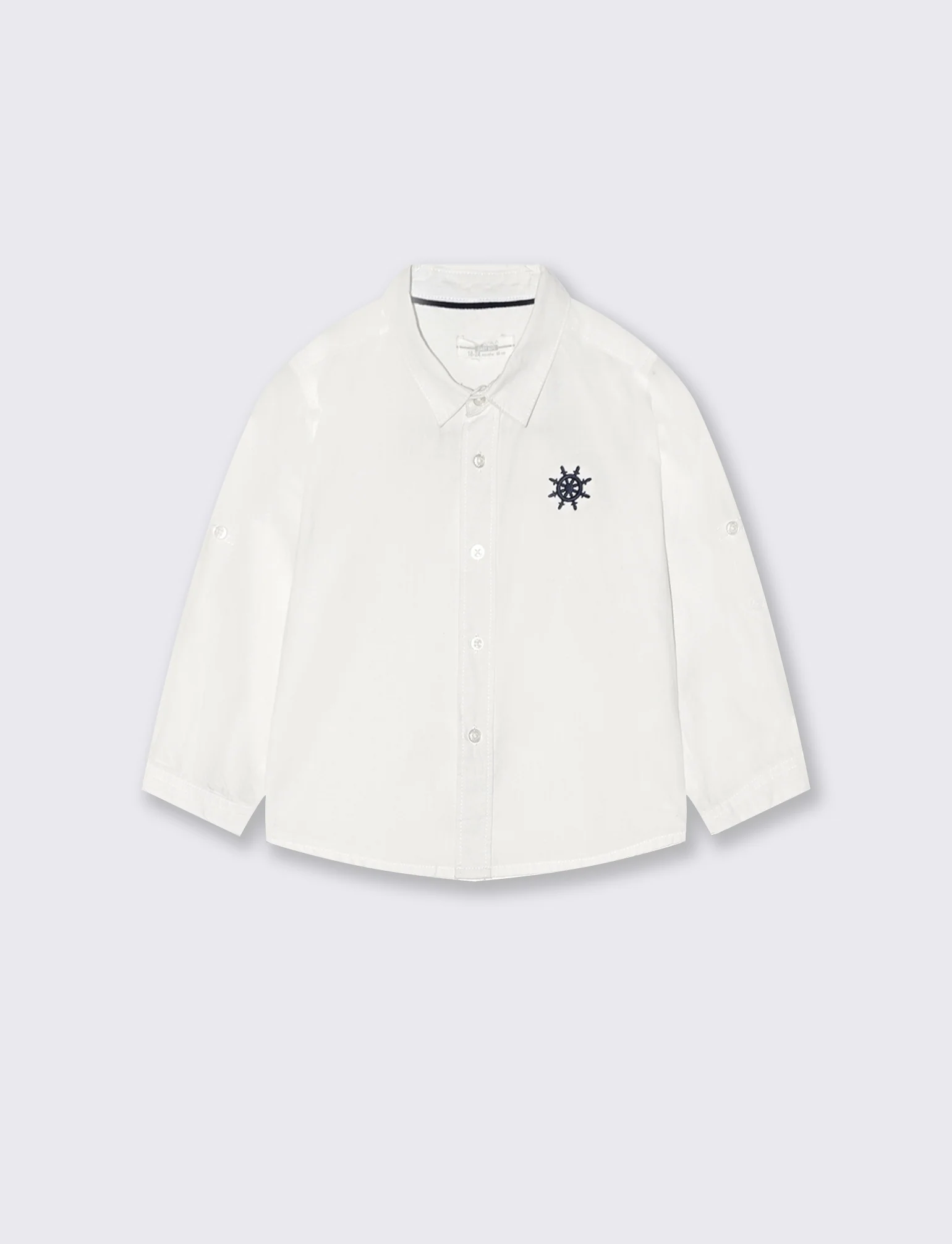 Camicia manica lunga con ricamo al petto - Bianco