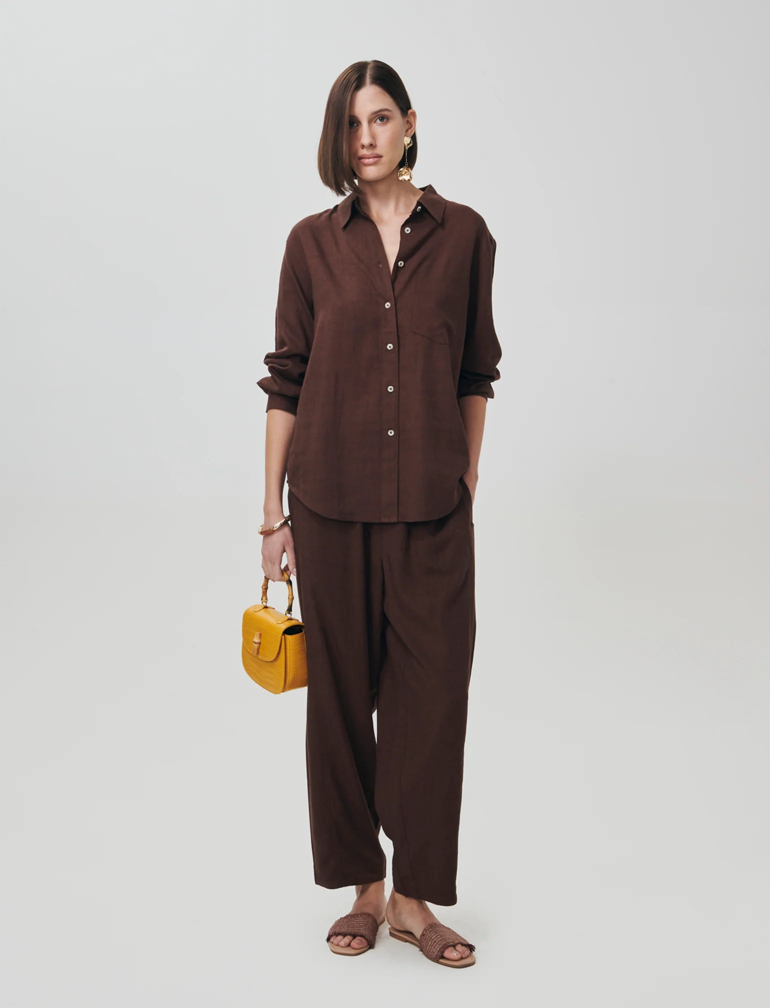 Camicia Manica Lunga con Taschino - Marrone cioccolato