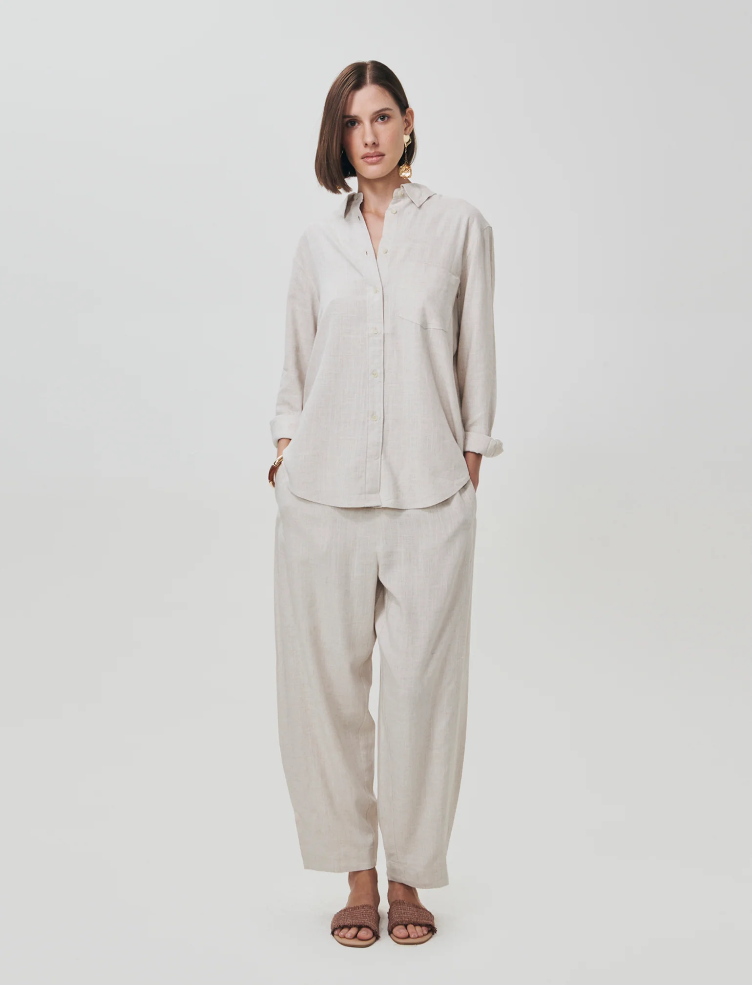 Camicia Manica Lunga con Taschino - Sabbia