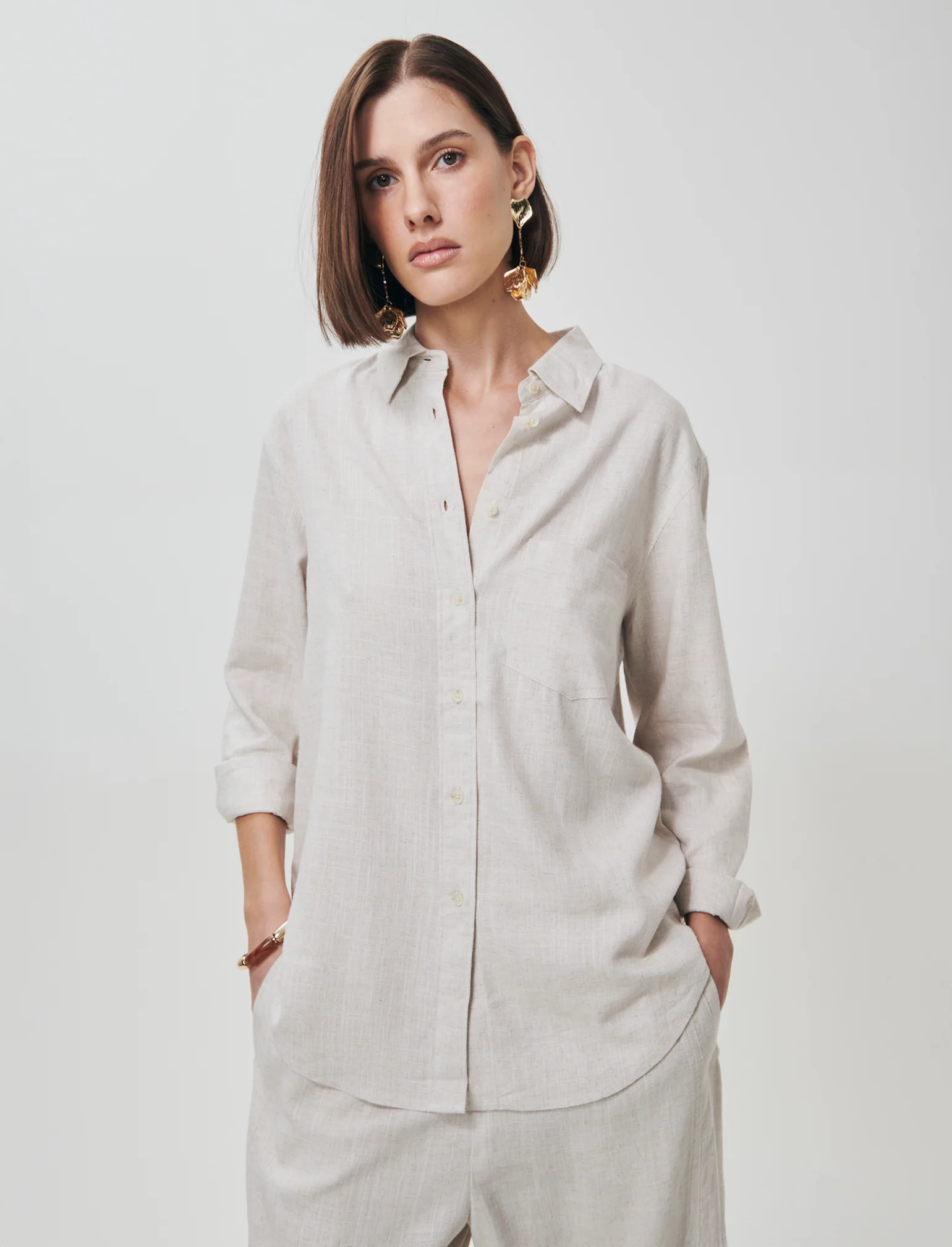 Camicia Manica Lunga con Taschino - Sabbia - Image 2