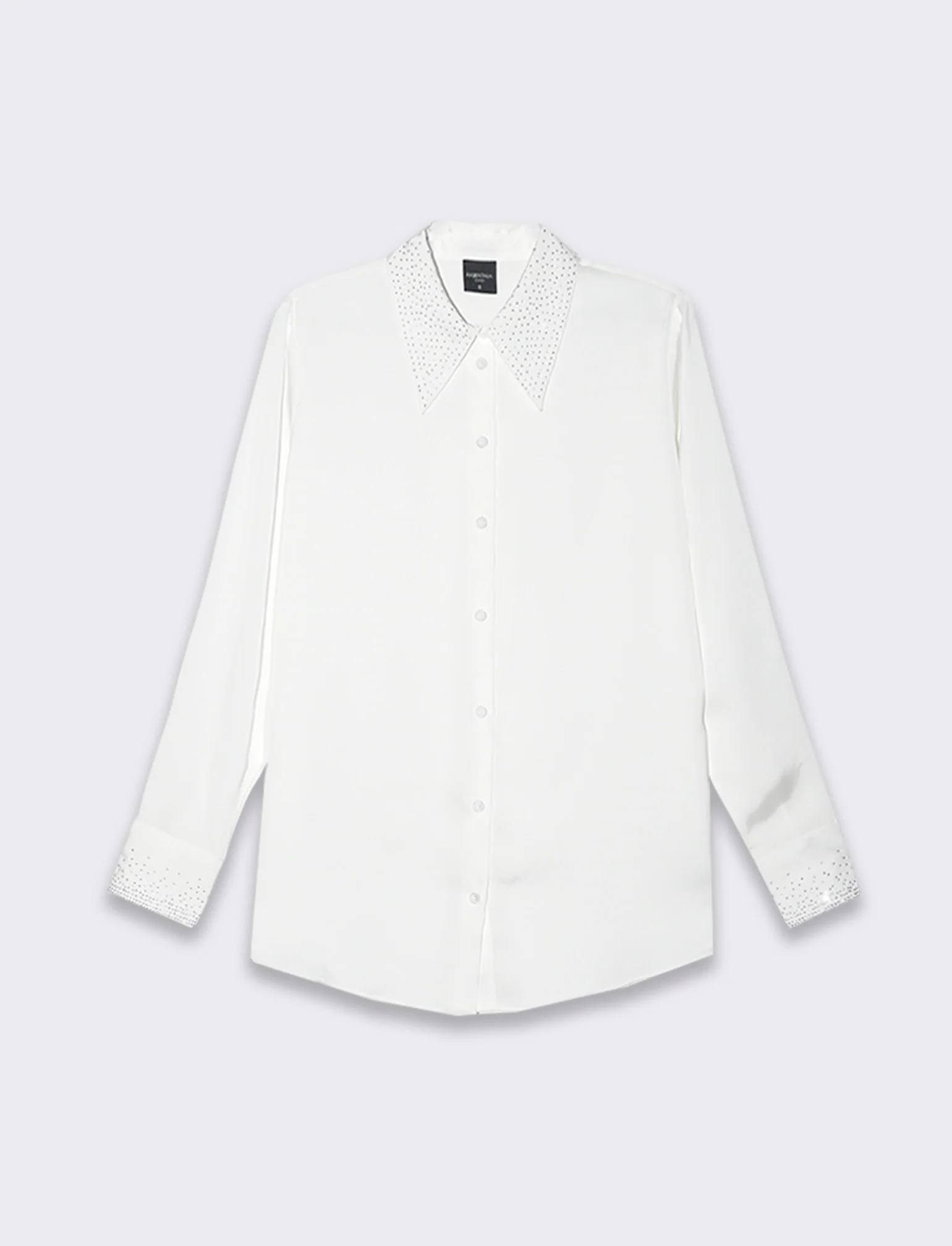 Camicia manica lunga in satin con strass da donna - Bianco panna - Image 4