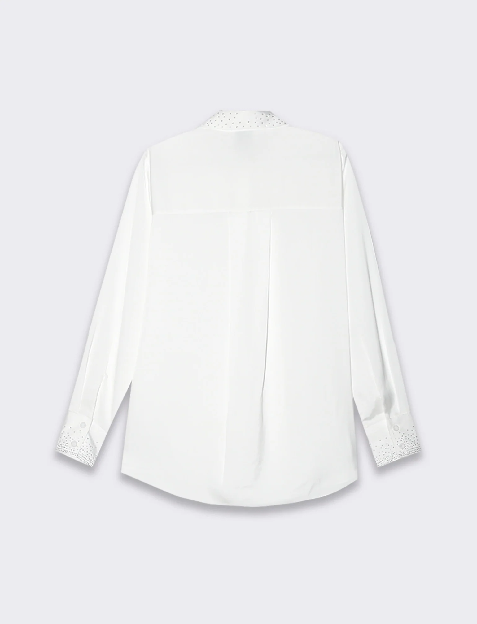 Camicia manica lunga in satin con strass da donna - Bianco panna - Image 5