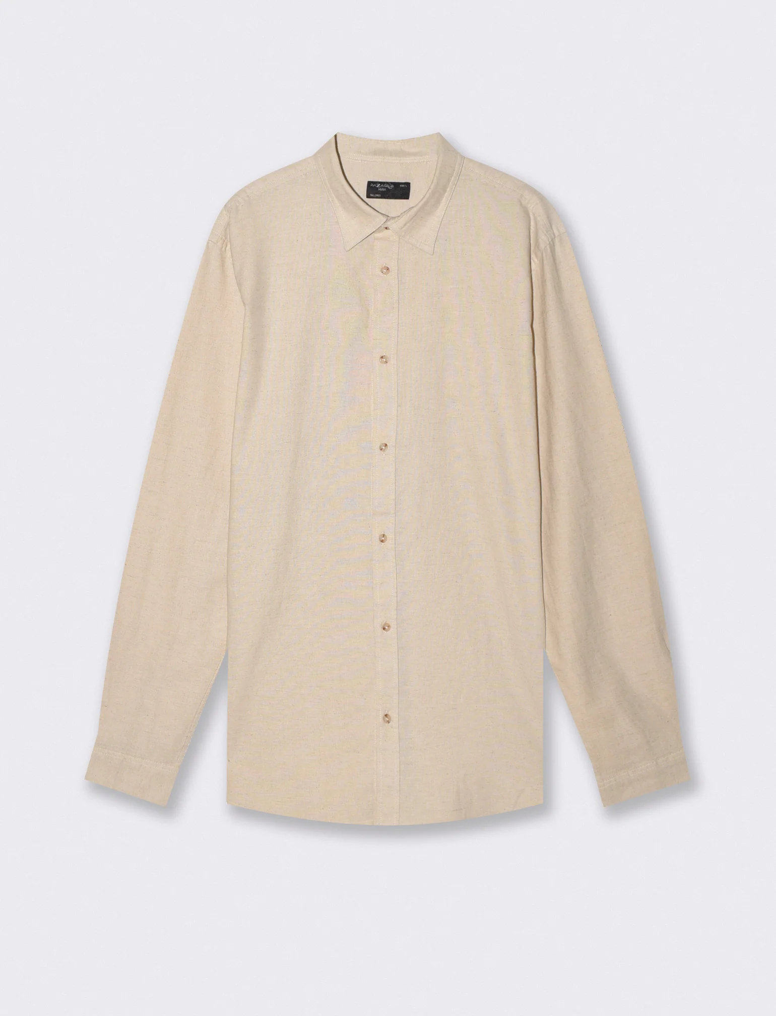 Camicia melange in cotone e lino - Beige ecru