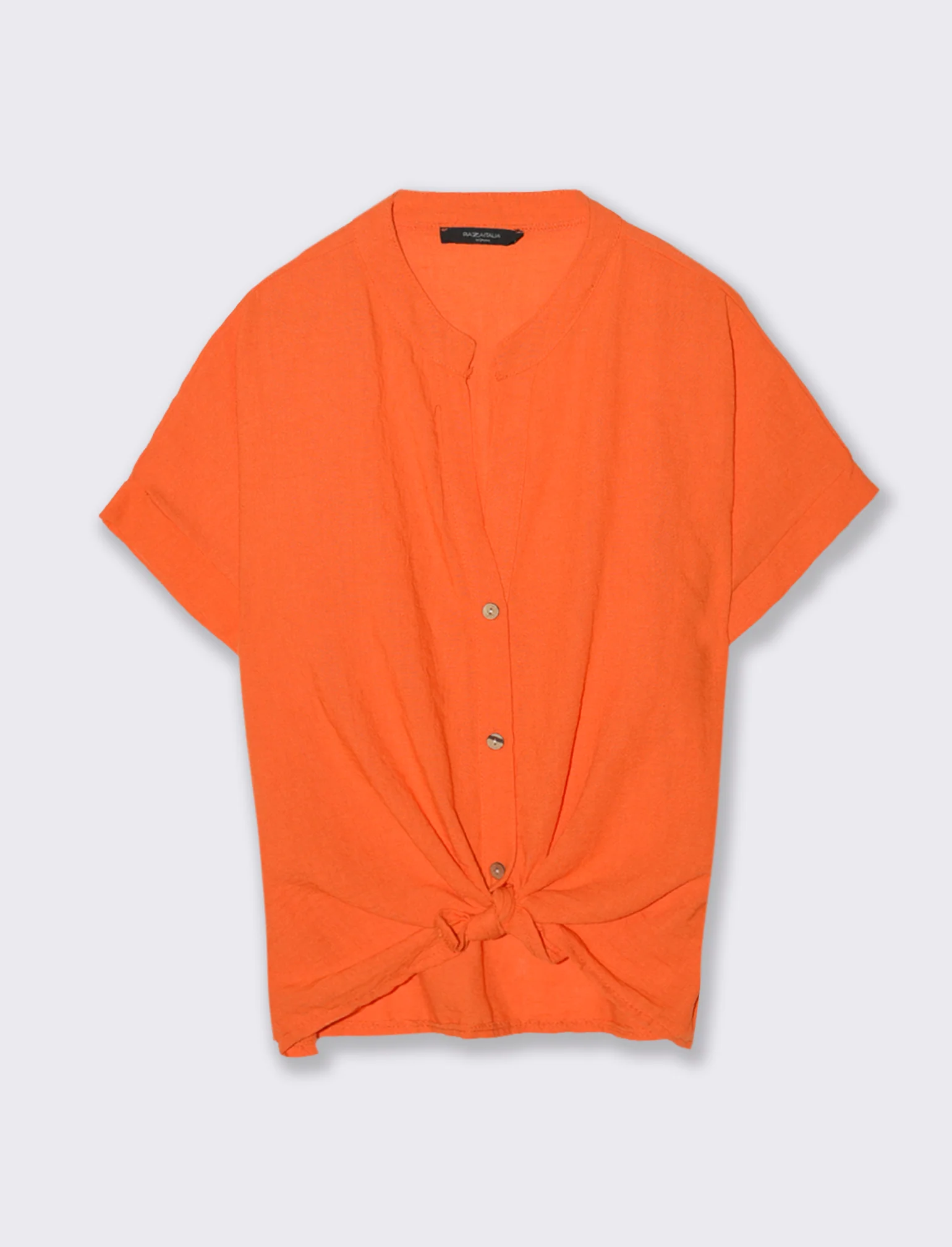 Camicia mezza manica collo coreana - Arancio - Image 3