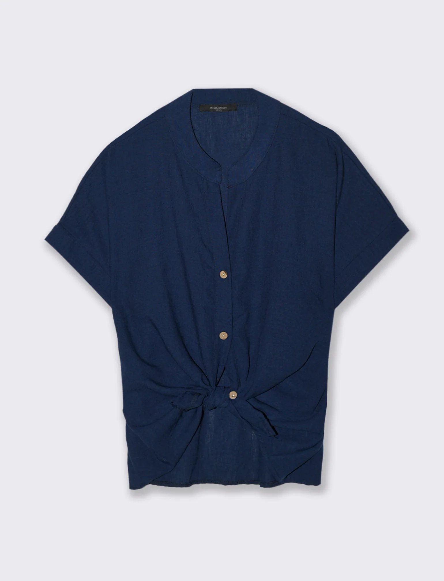 Camicia mezza manica collo coreana - Blu - Image 3