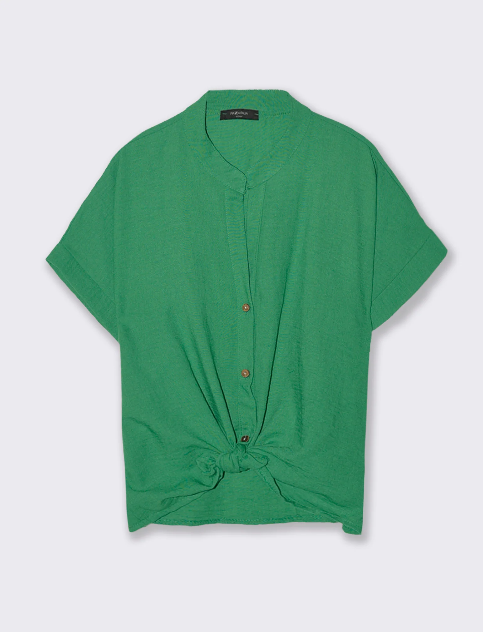 Camicia mezza manica collo coreana - Verde - Image 3