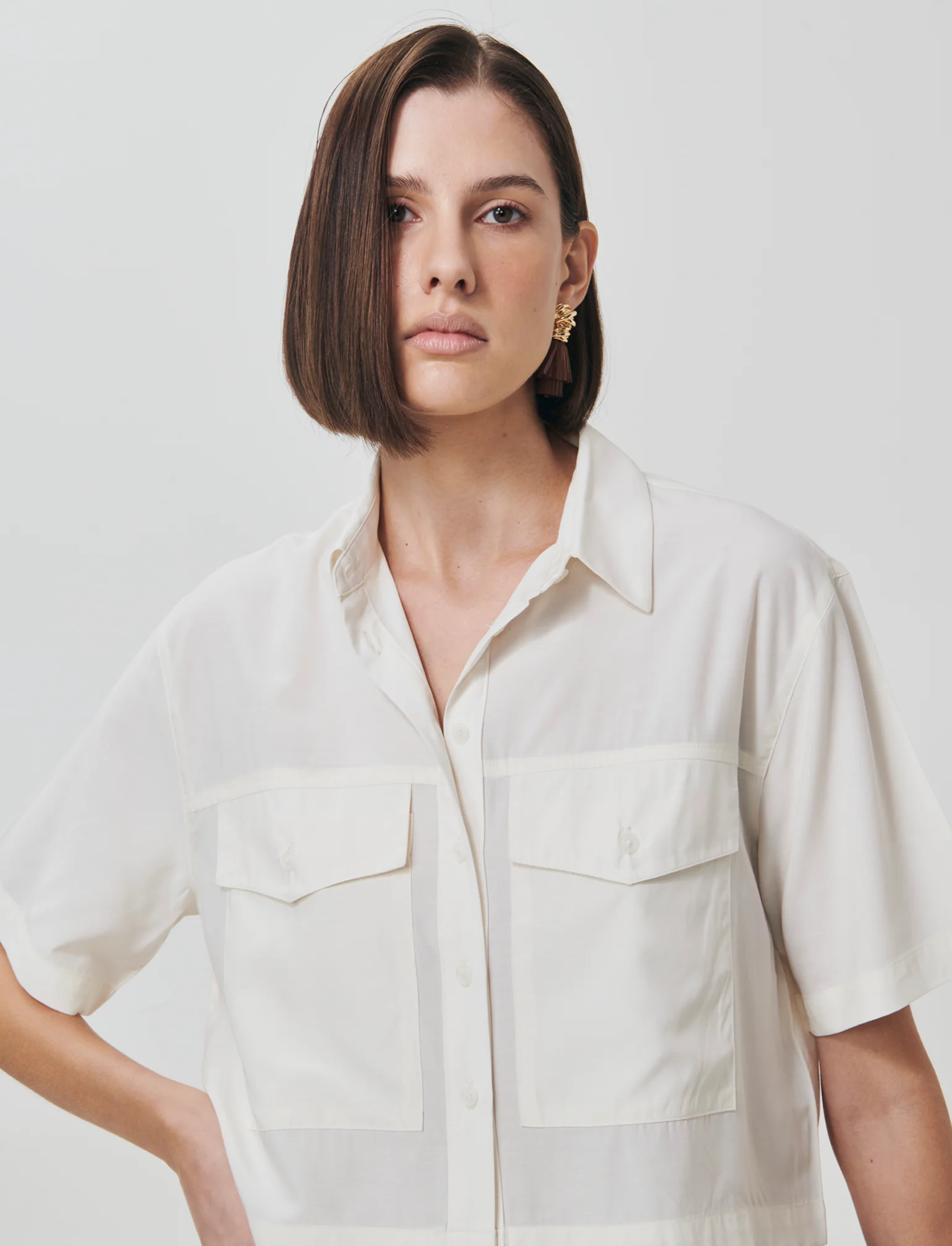 Camicia Mezza Manica con Tasche a Toppa - Grigio ghiaccio - Image 2
