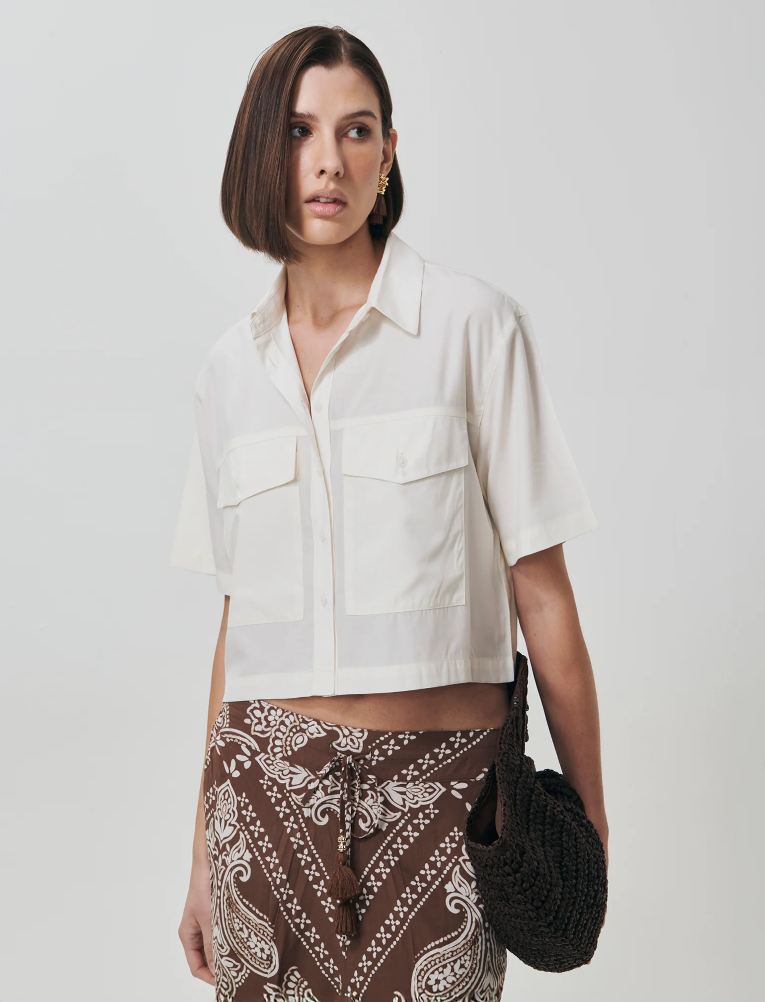 Camicia Mezza Manica con Tasche a Toppa - Grigio ghiaccio - Image 3