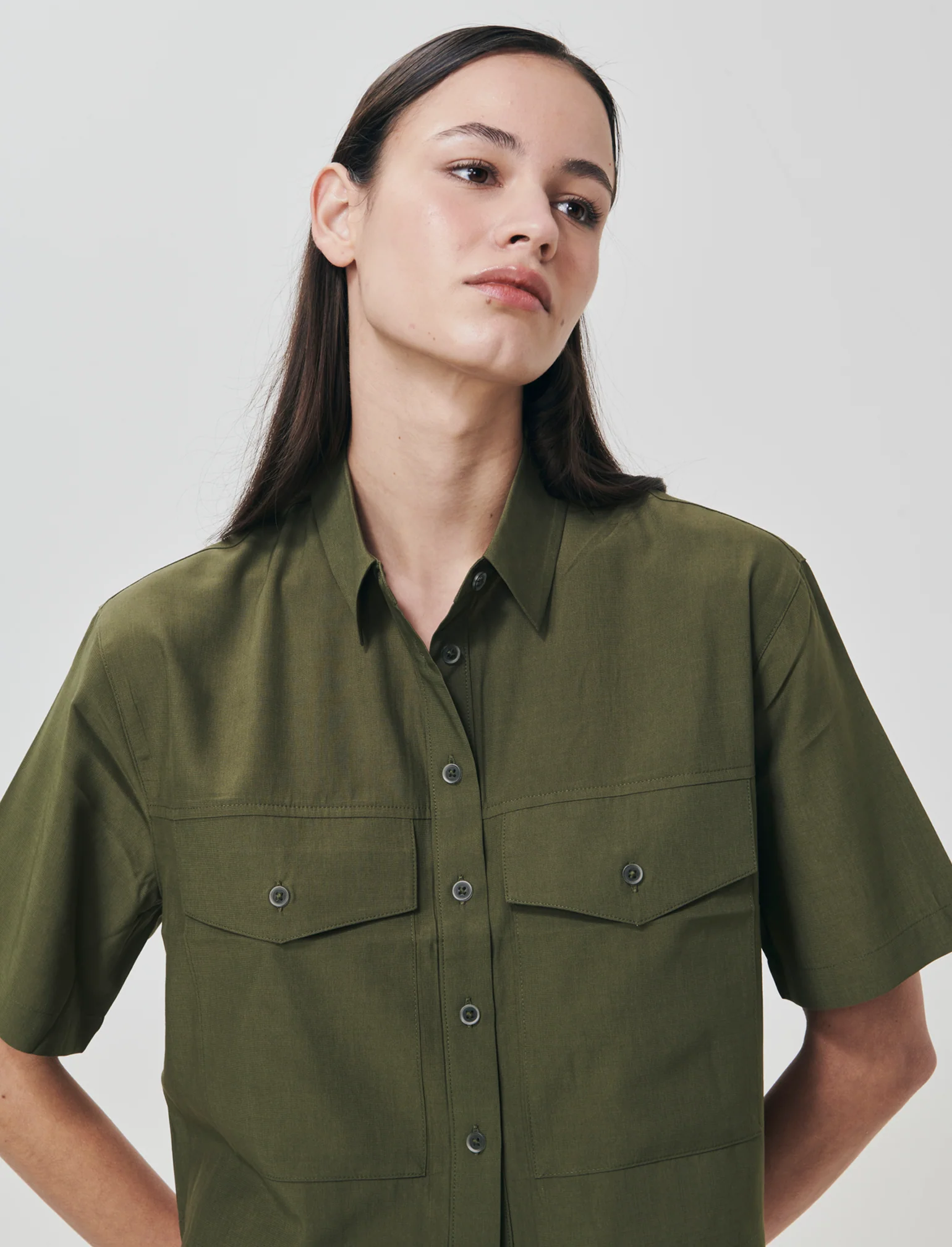 Camicia Mezza Manica con Tasche a Toppa - Kaky 1 - Image 3