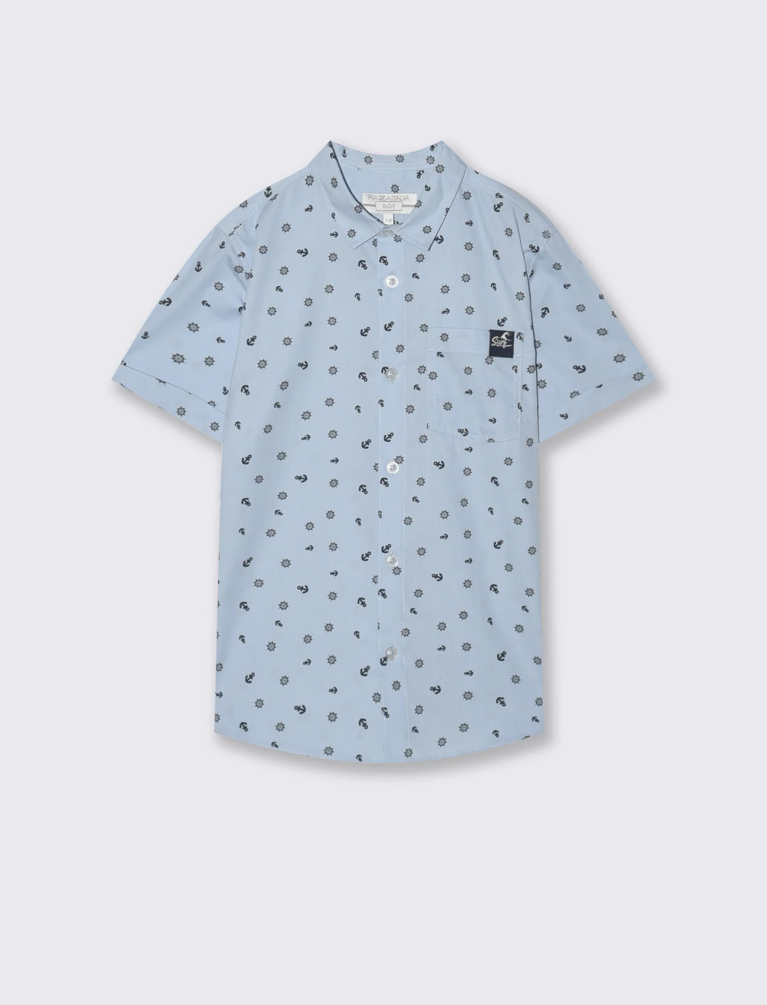 Camicia mezza manica micro-stampa cotone - Azzurro