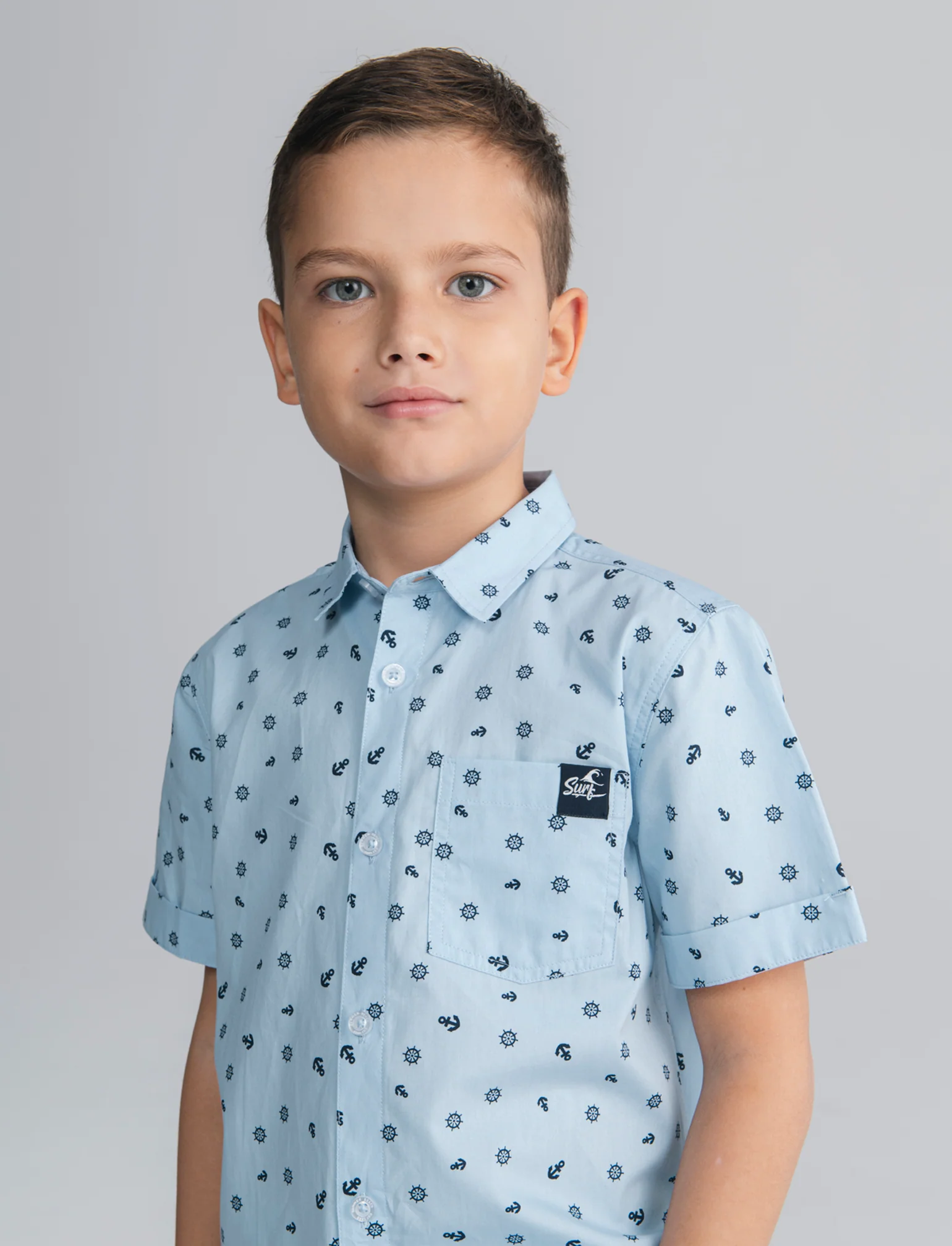 Camicia mezza manica micro-stampa cotone - Azzurro - Image 4