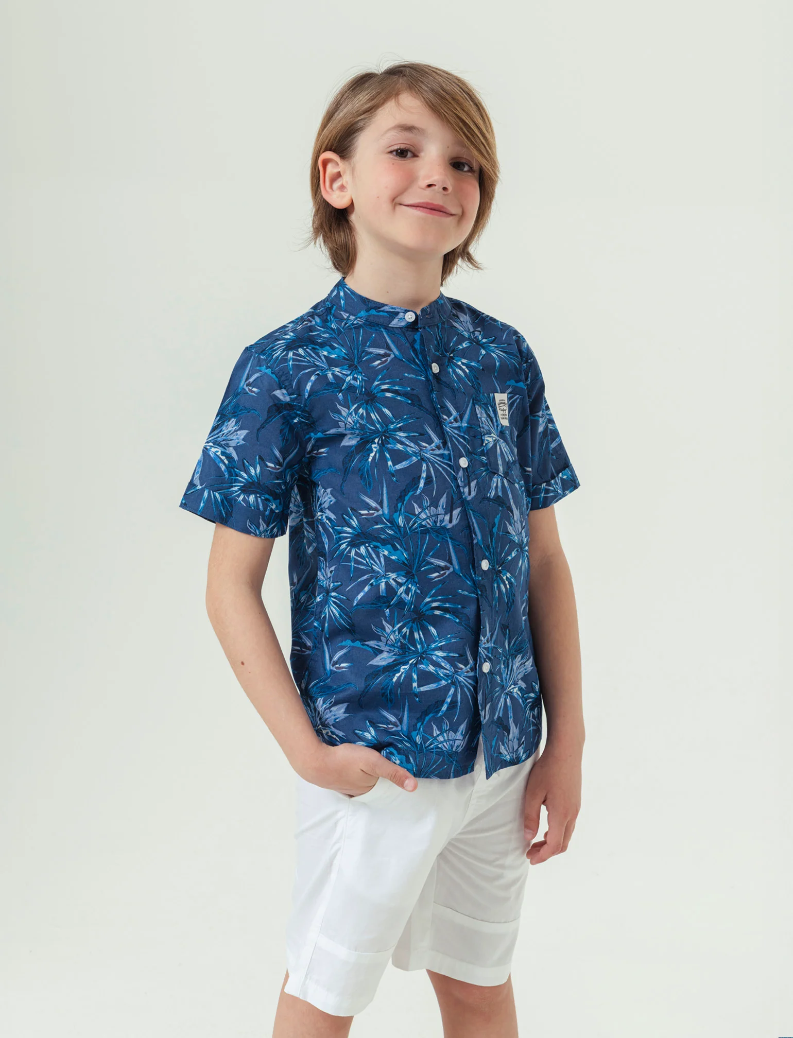 Camicia mezza manica stampata da bambino - Blu cobalto - Image 2