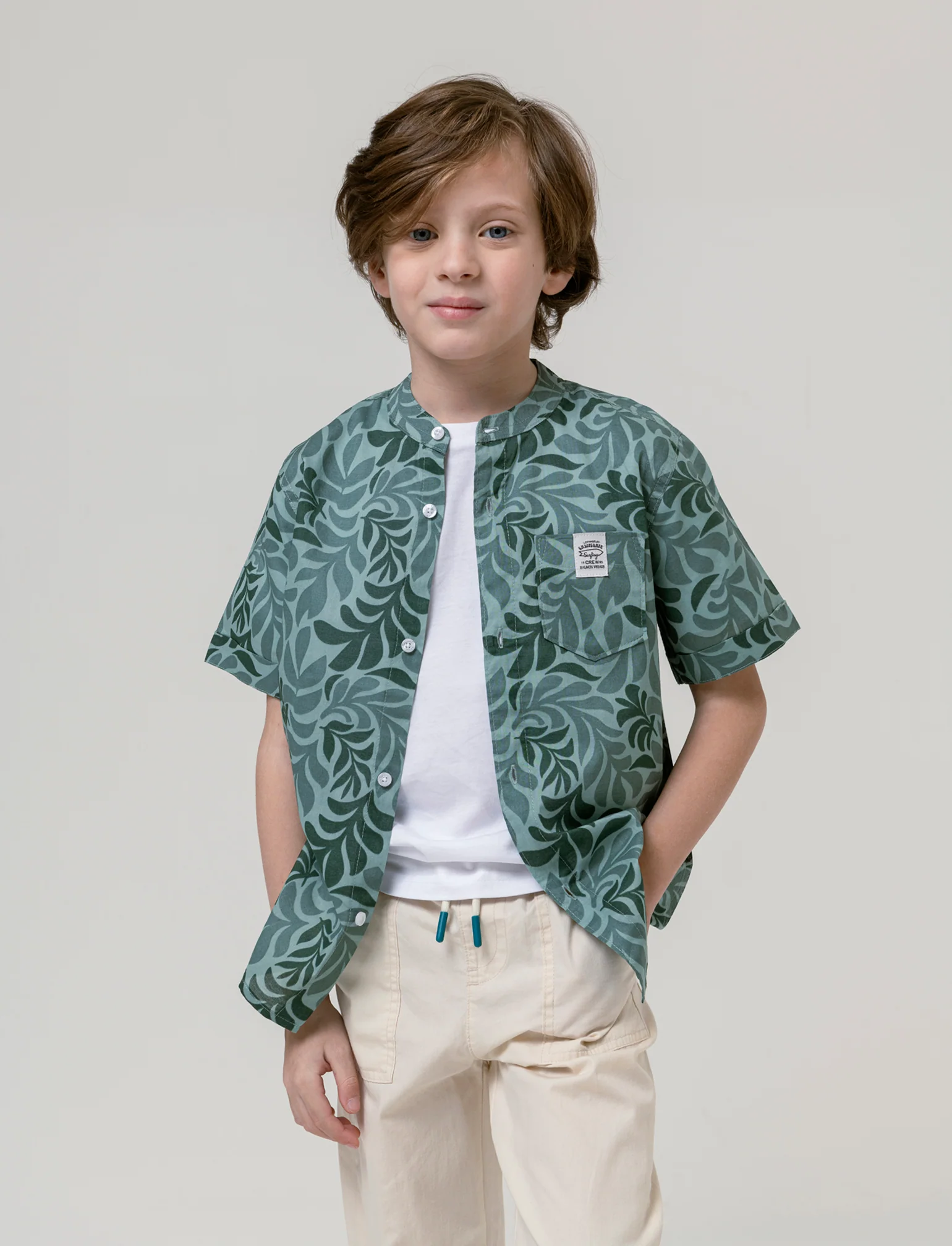 Camicia mezza manica stampata da bambino - Verde