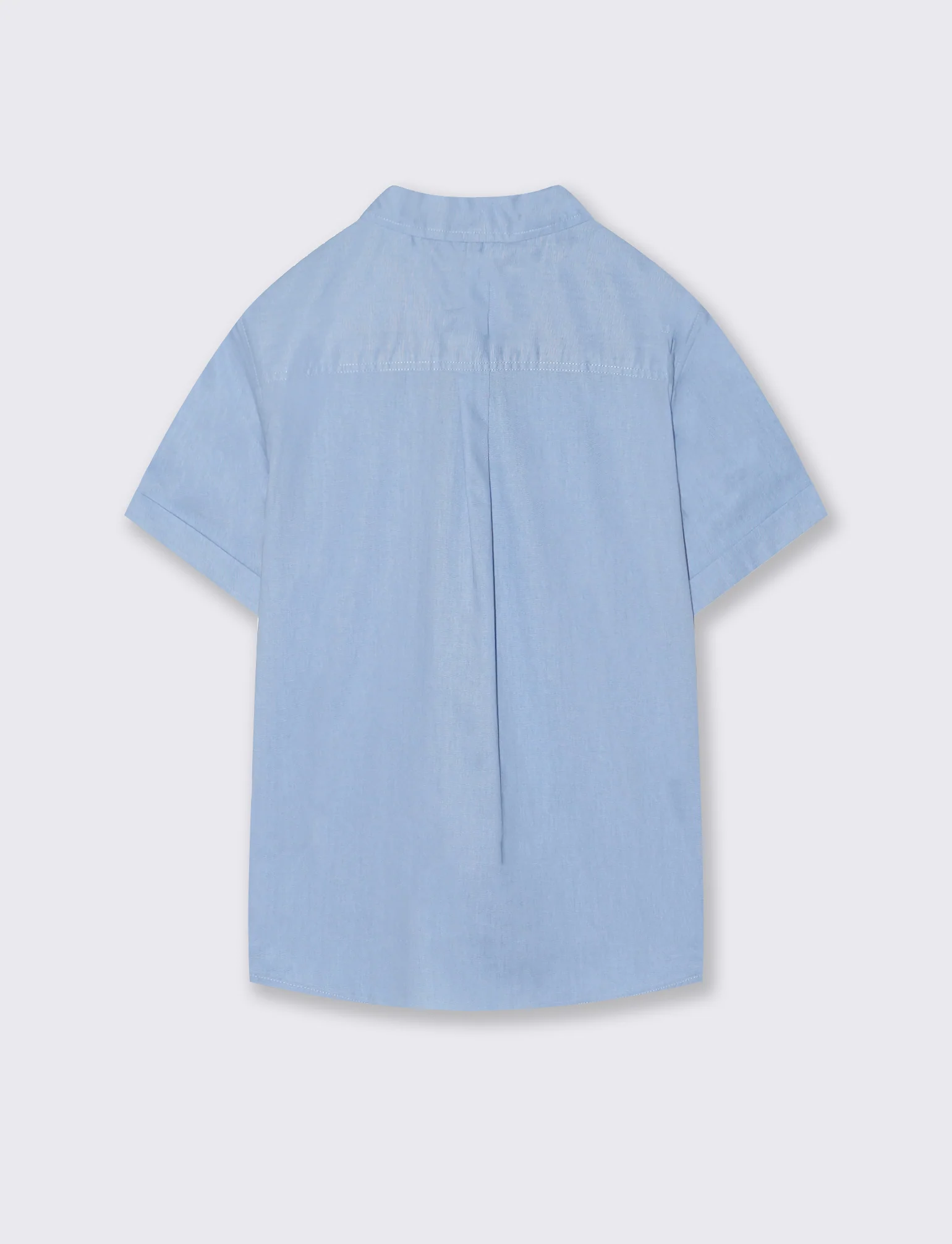 Camicia mezza manica tinta unita con ricamo - Azzurro - Image 2
