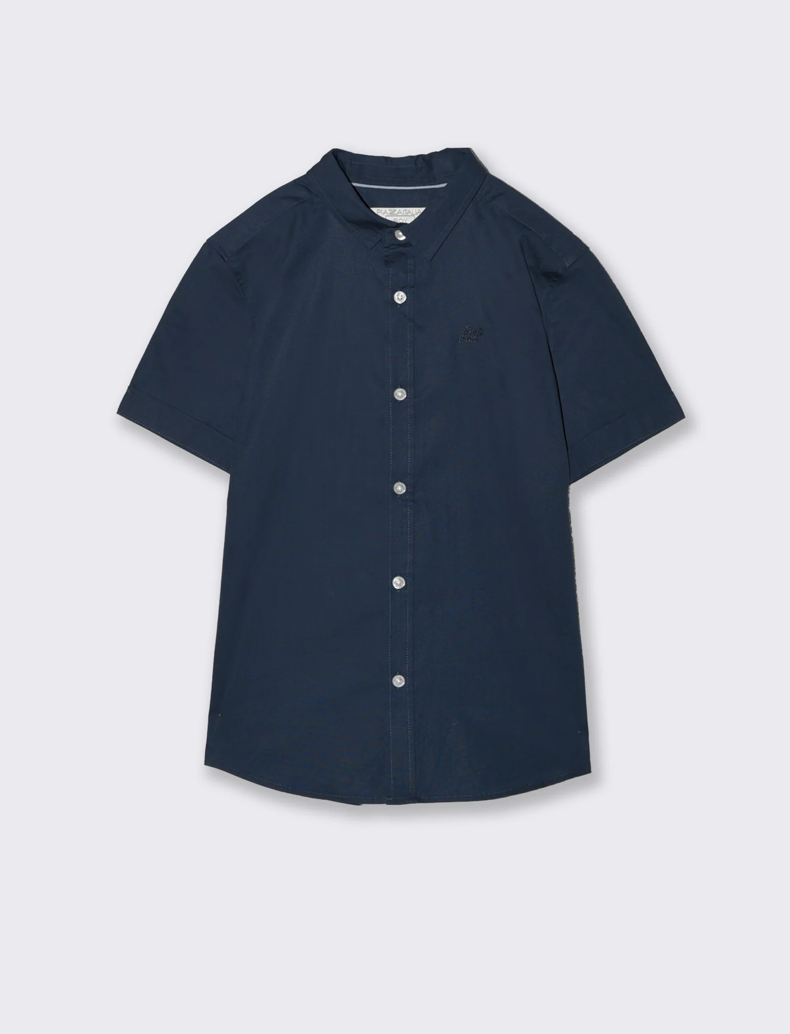 Camicia mezza manica tinta unita con ricamo - Blu