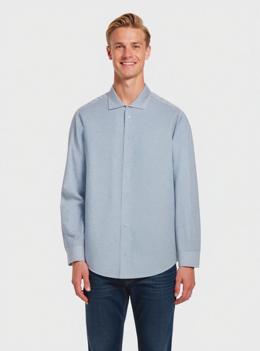 CAMICIA MICRO FANTASIA REGULAR FIT - Celeste