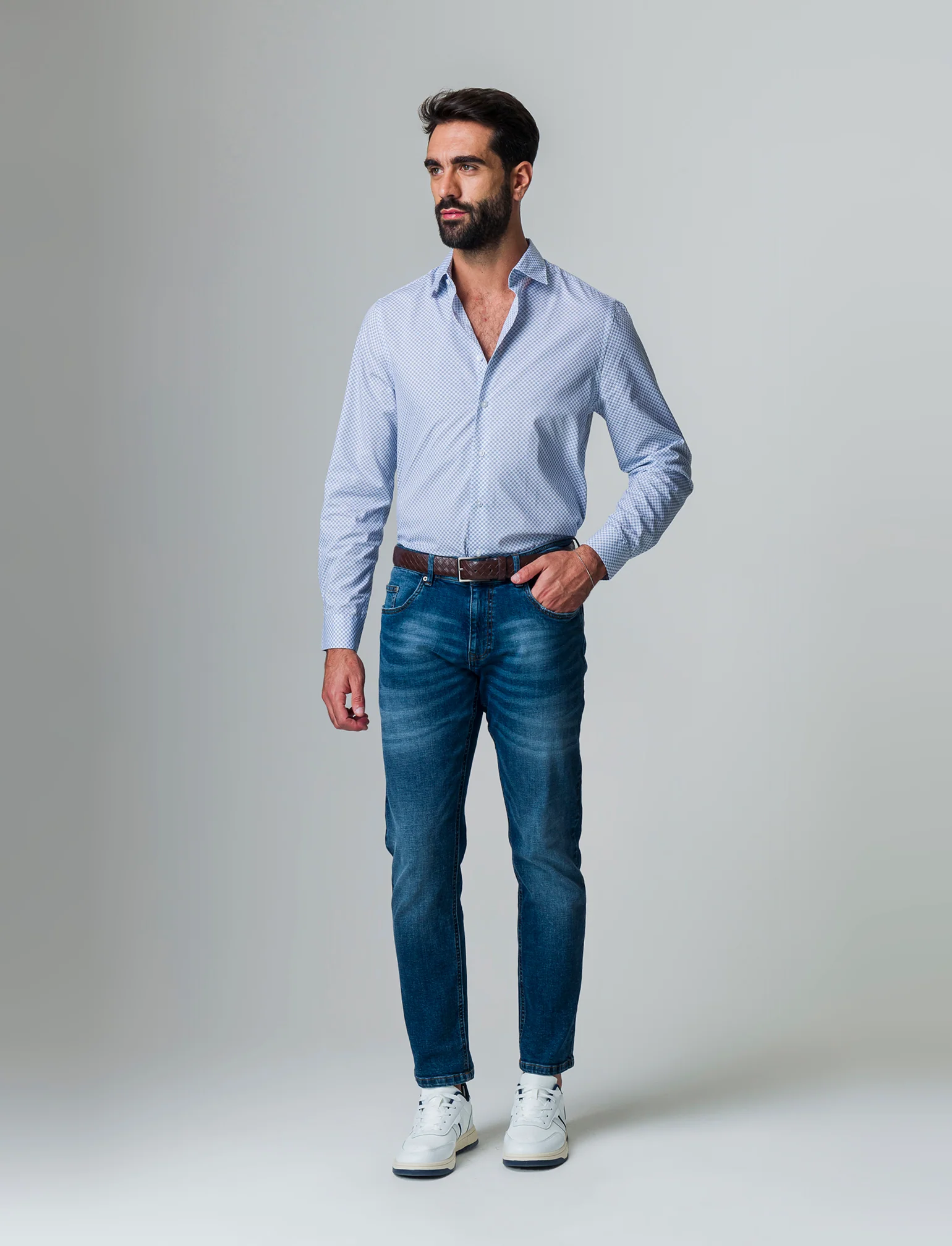 Camicia micro fantasia regular fit da uomo - Grigio ghiaccio - Image 2