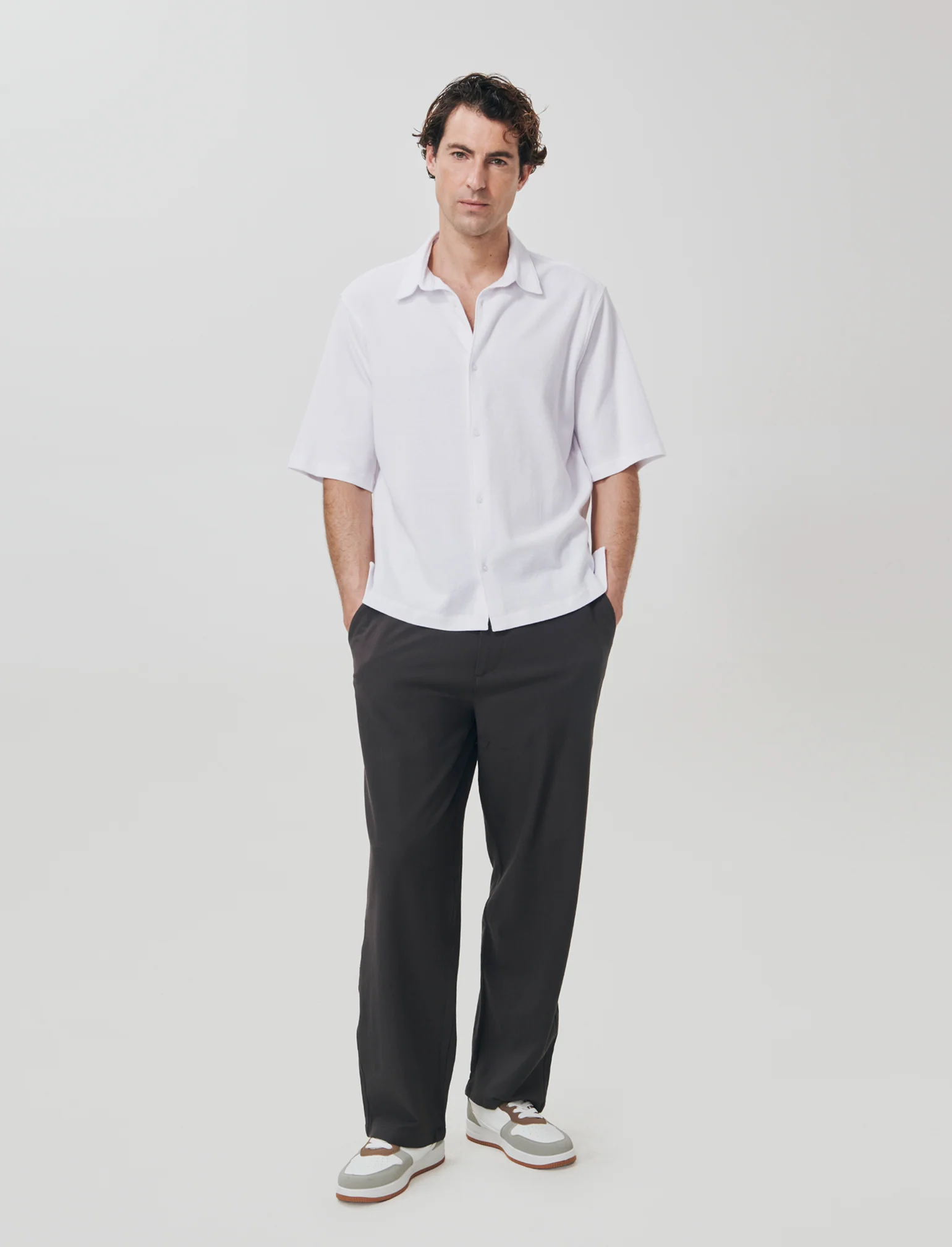 Camicia Micro Waffle con Colletto Francese - Bianco - Image 4