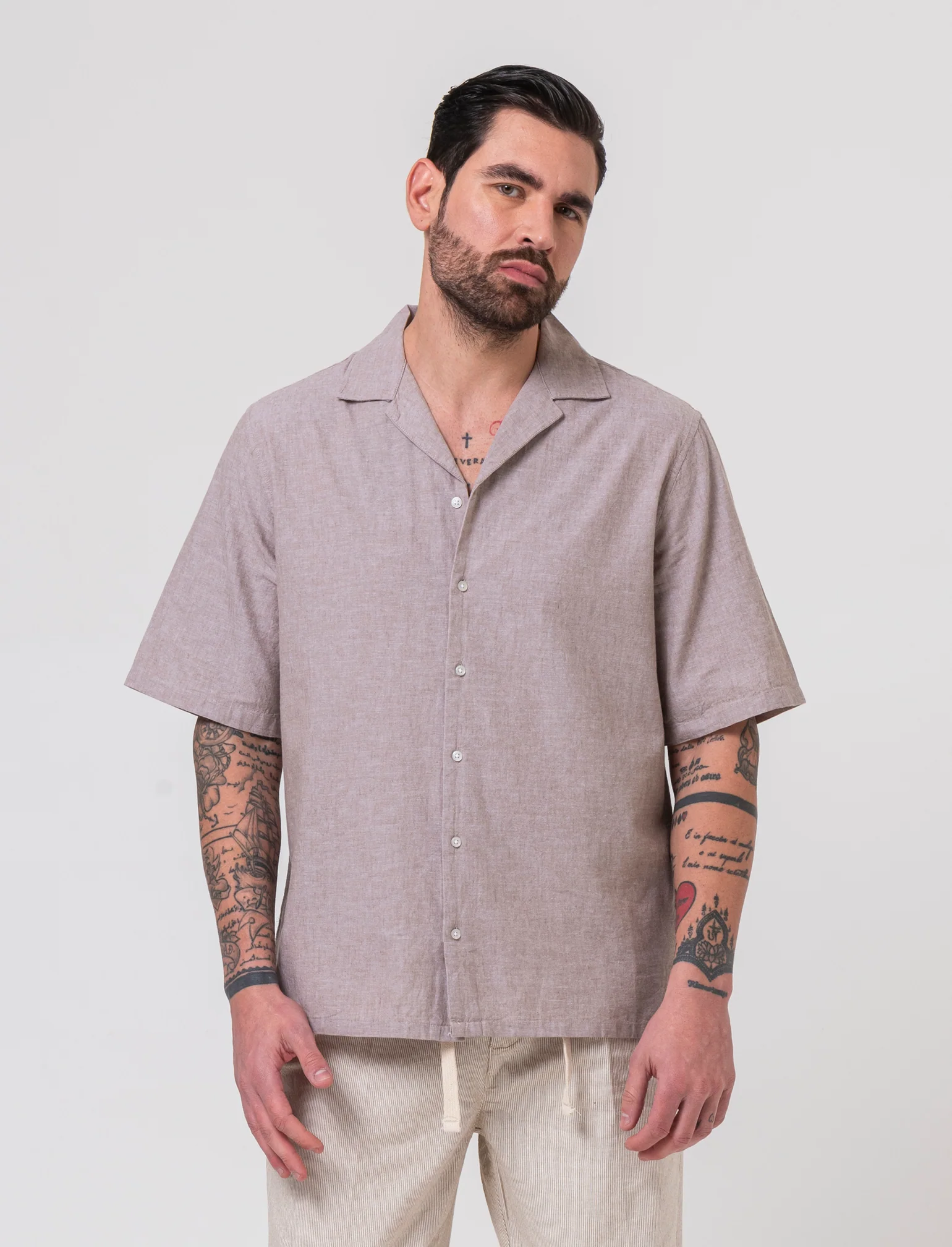 Camicia misto lino effetto melange da uomo - Grigio tortora