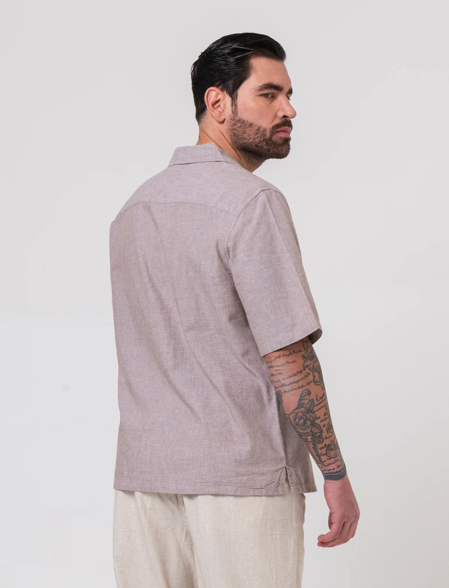 Camicia misto lino effetto melange da uomo - Grigio tortora - Image 2