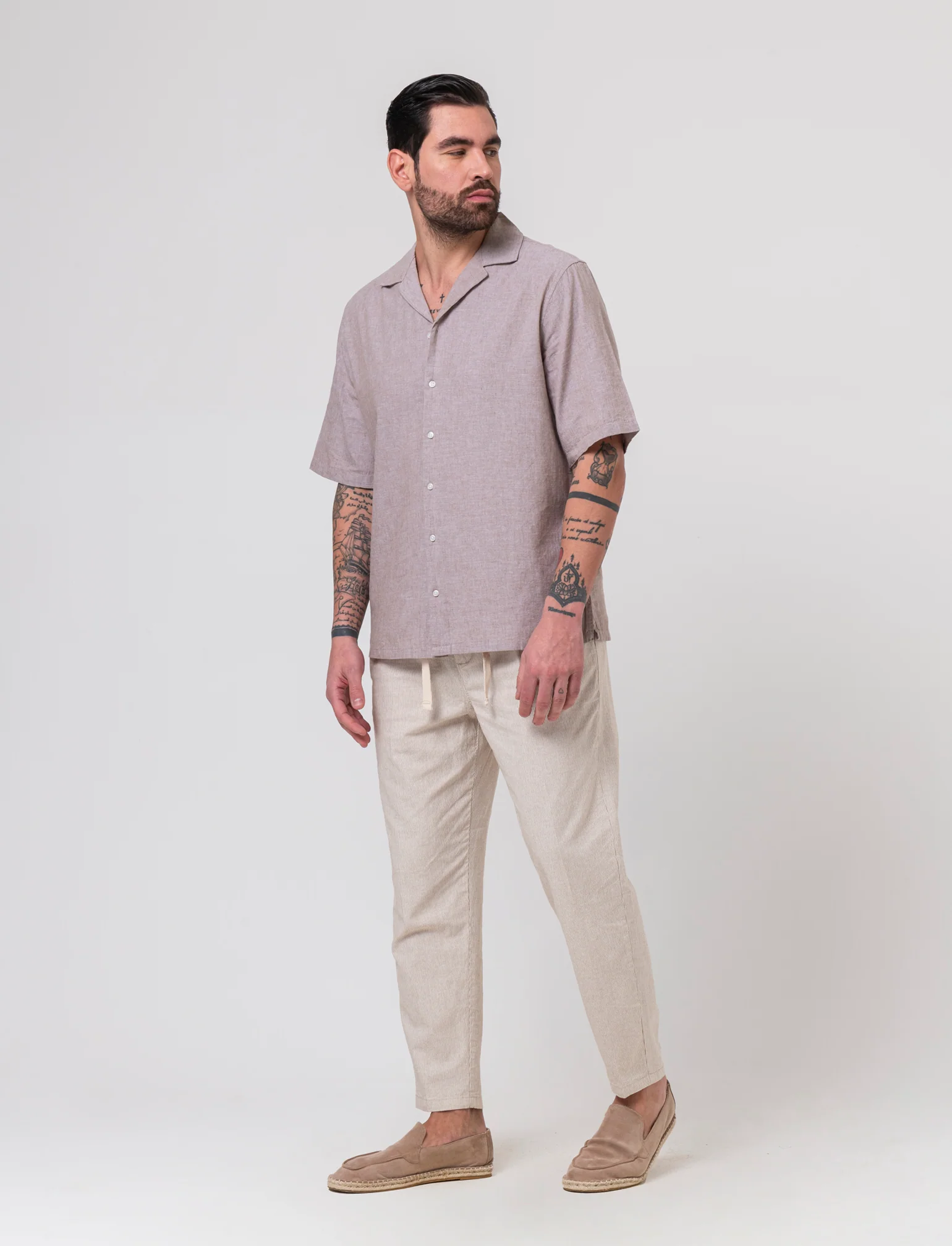 Camicia misto lino effetto melange da uomo - Grigio tortora - Image 3