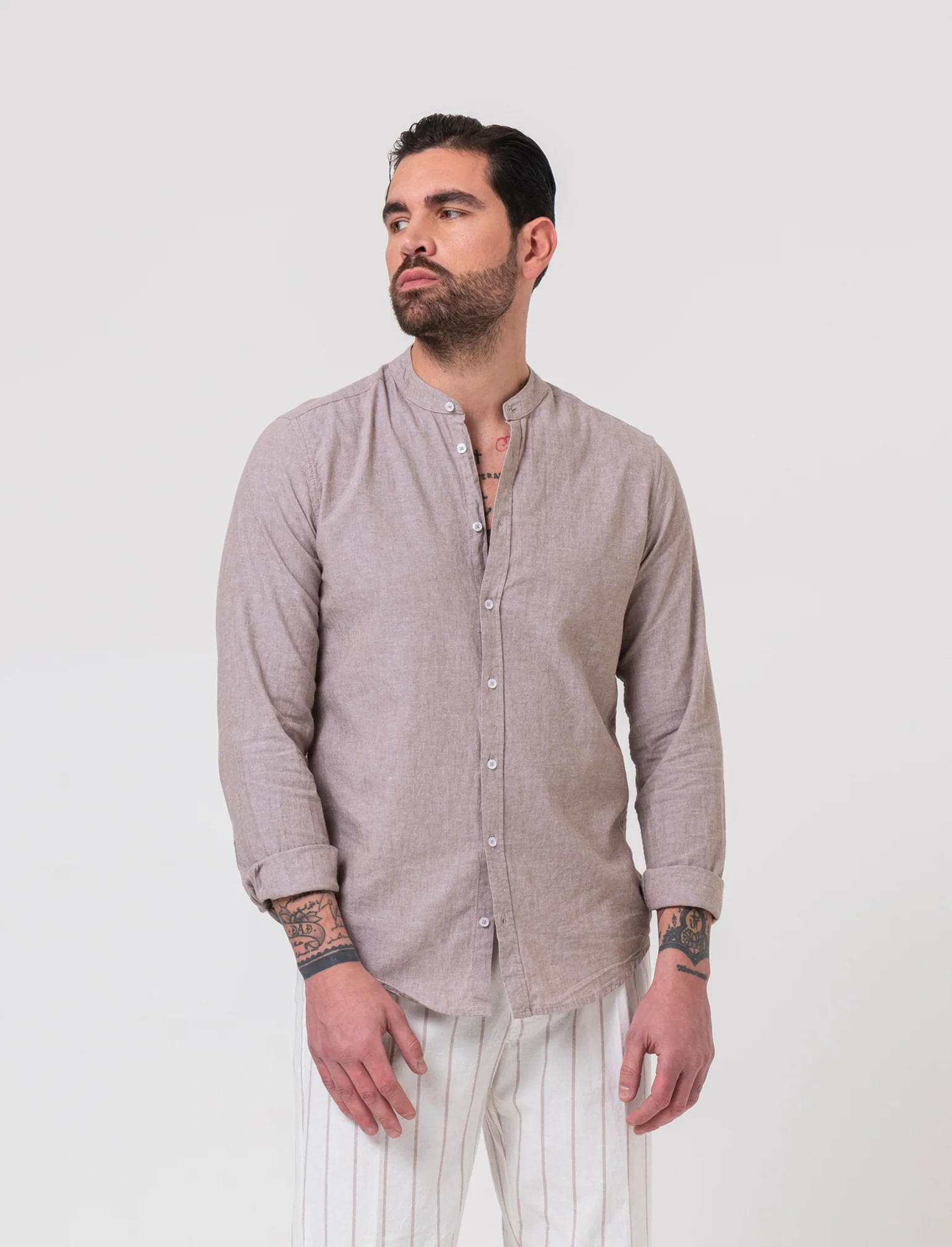Camicia misto lino effetto melange da uomo - Grigio tortora