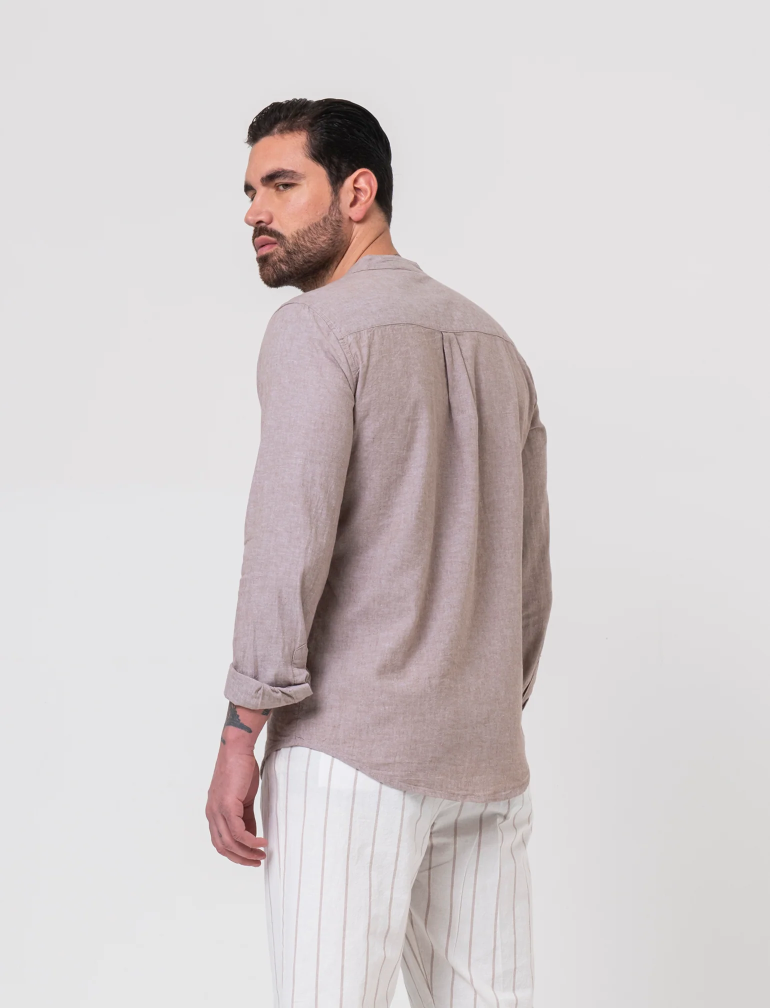 Camicia misto lino effetto melange da uomo - Grigio tortora - Image 2