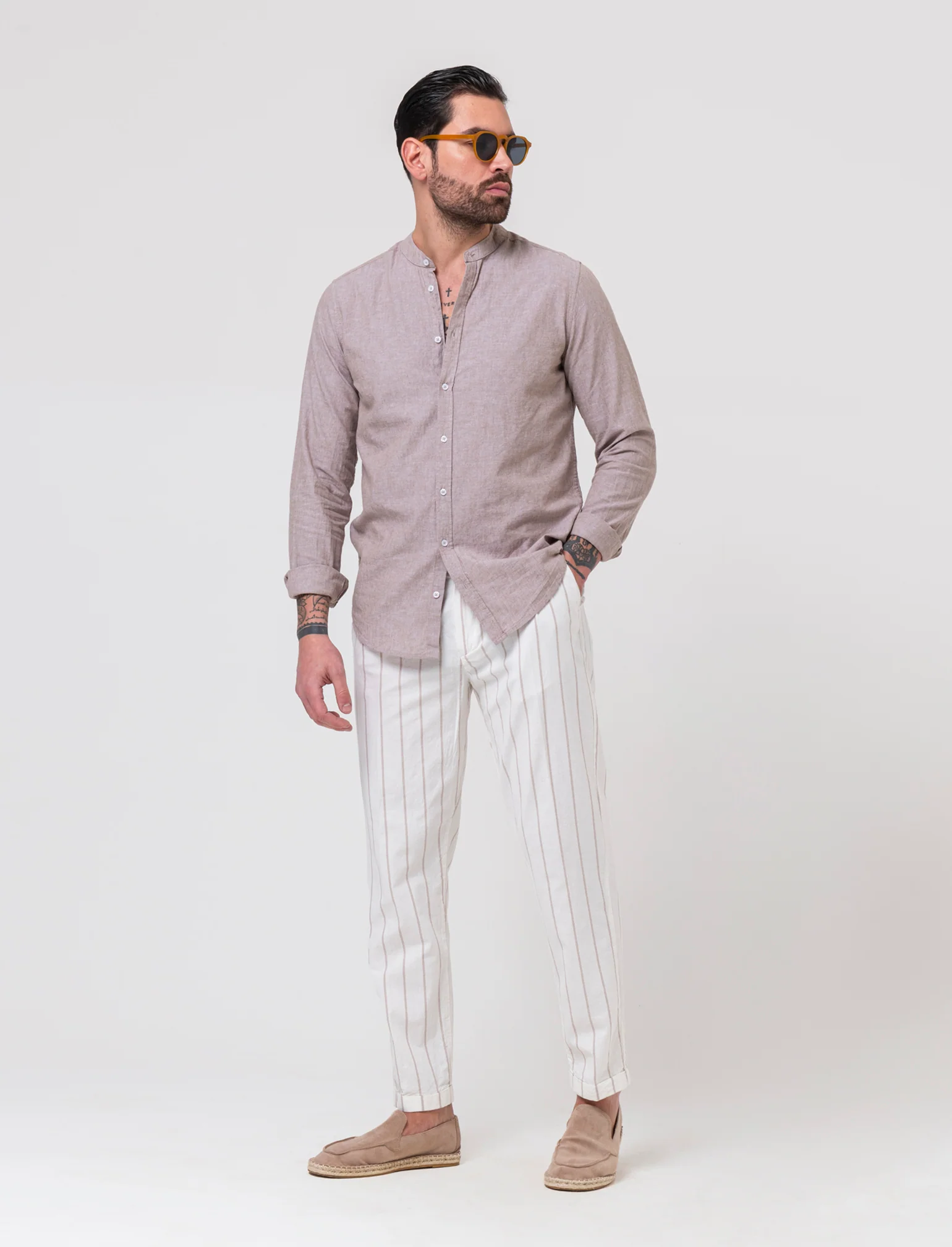 Camicia misto lino effetto melange da uomo - Grigio tortora - Image 3