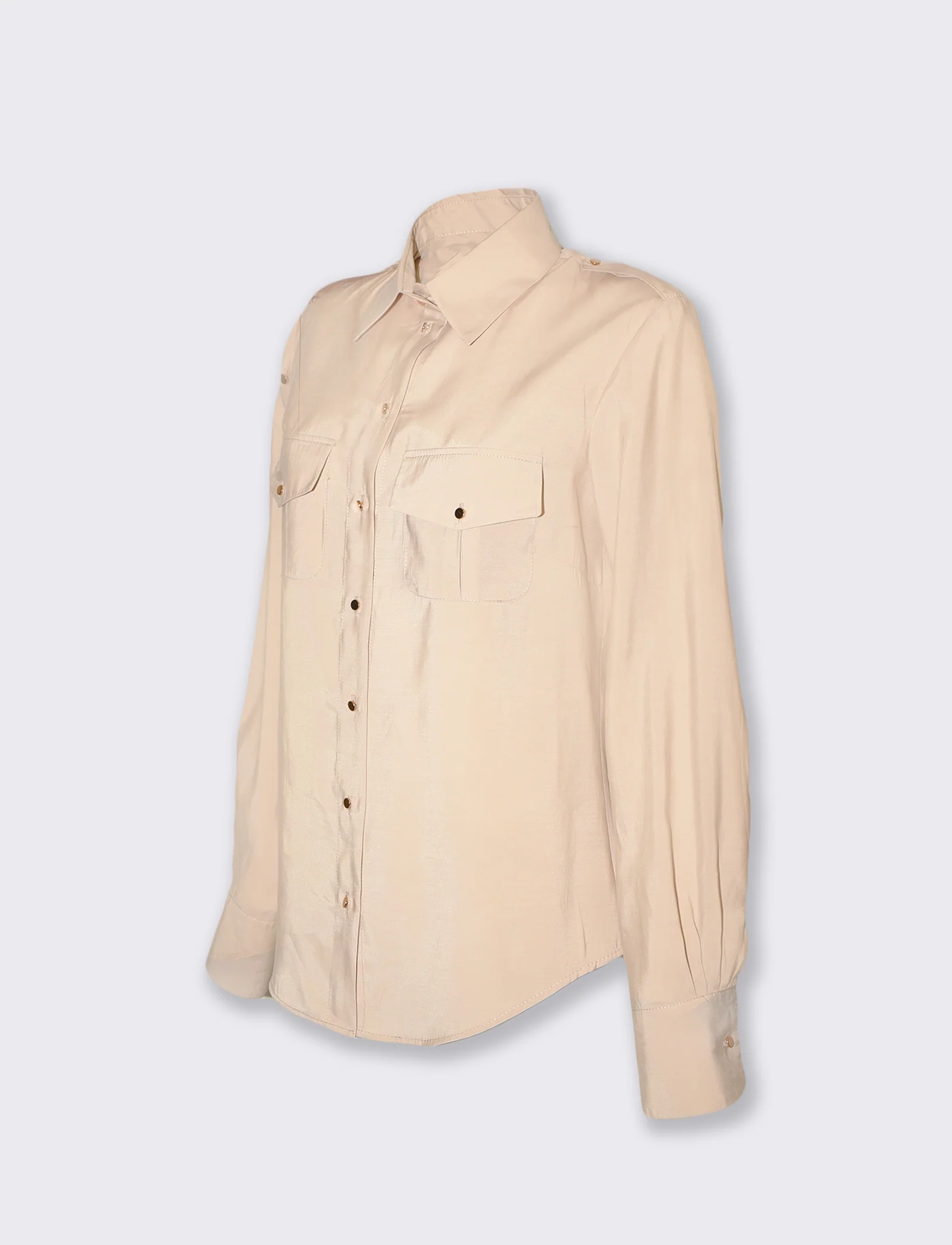 Camicia morbida manica lunga con tasche - Cuoio - Image 5