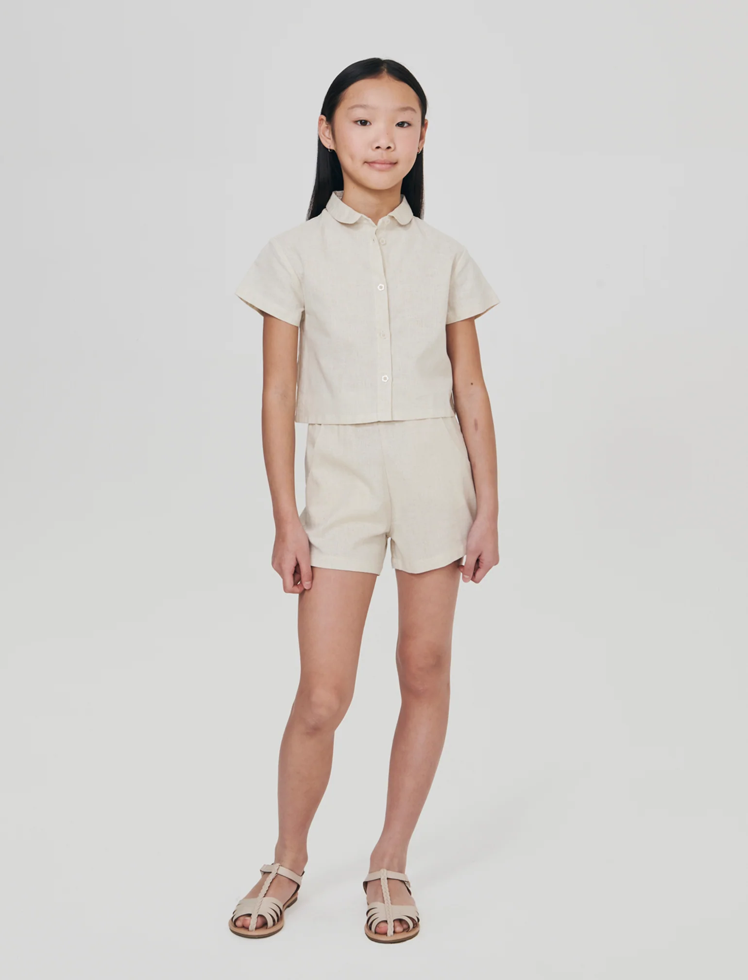 Camicia over in misto lino naturale - Beige